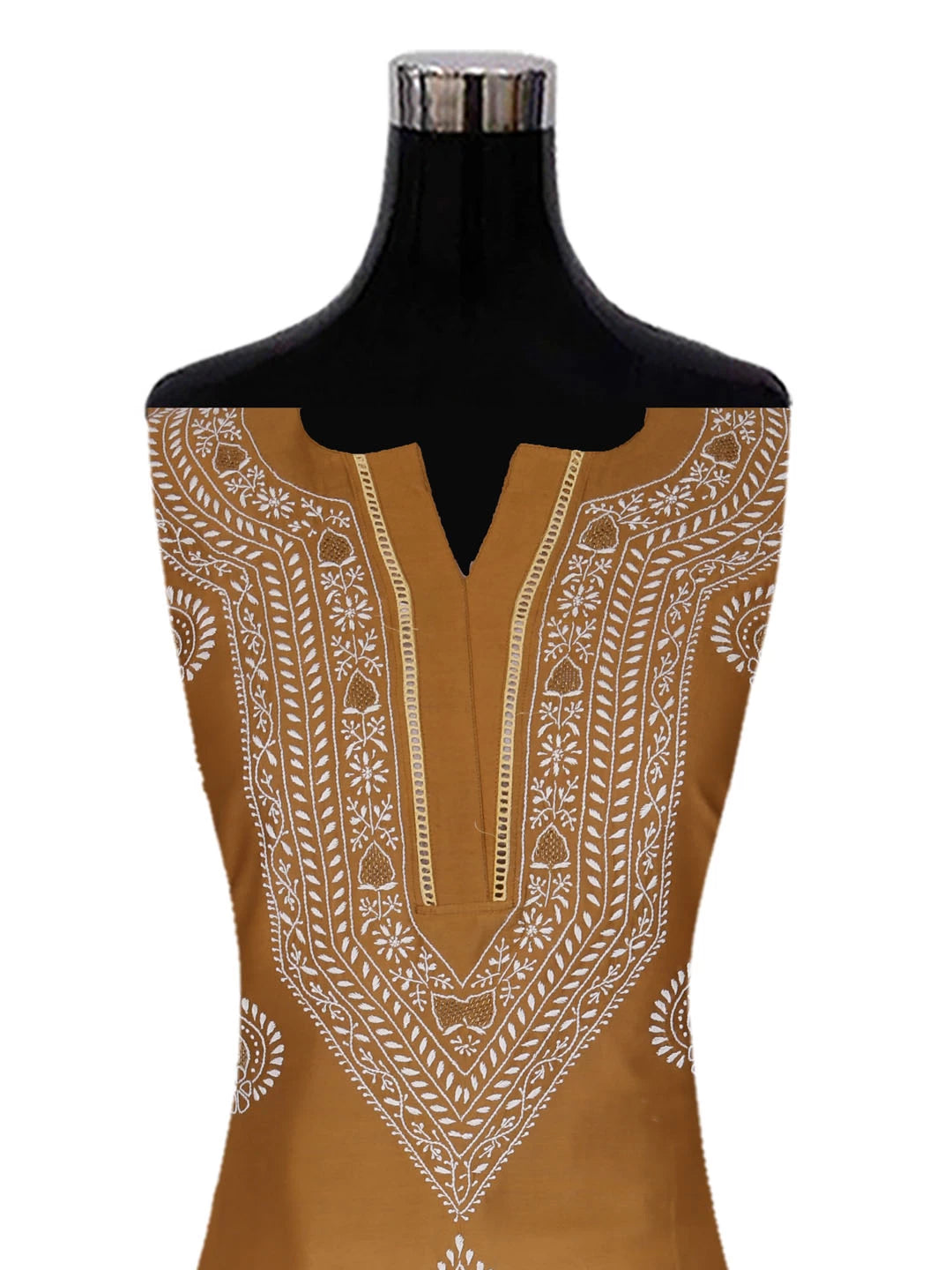 Ada Hand Embroidered Brown Chanderi Lucknowi Chikankari Semi-Stitched Suit Piece With Zari Work 01A408211