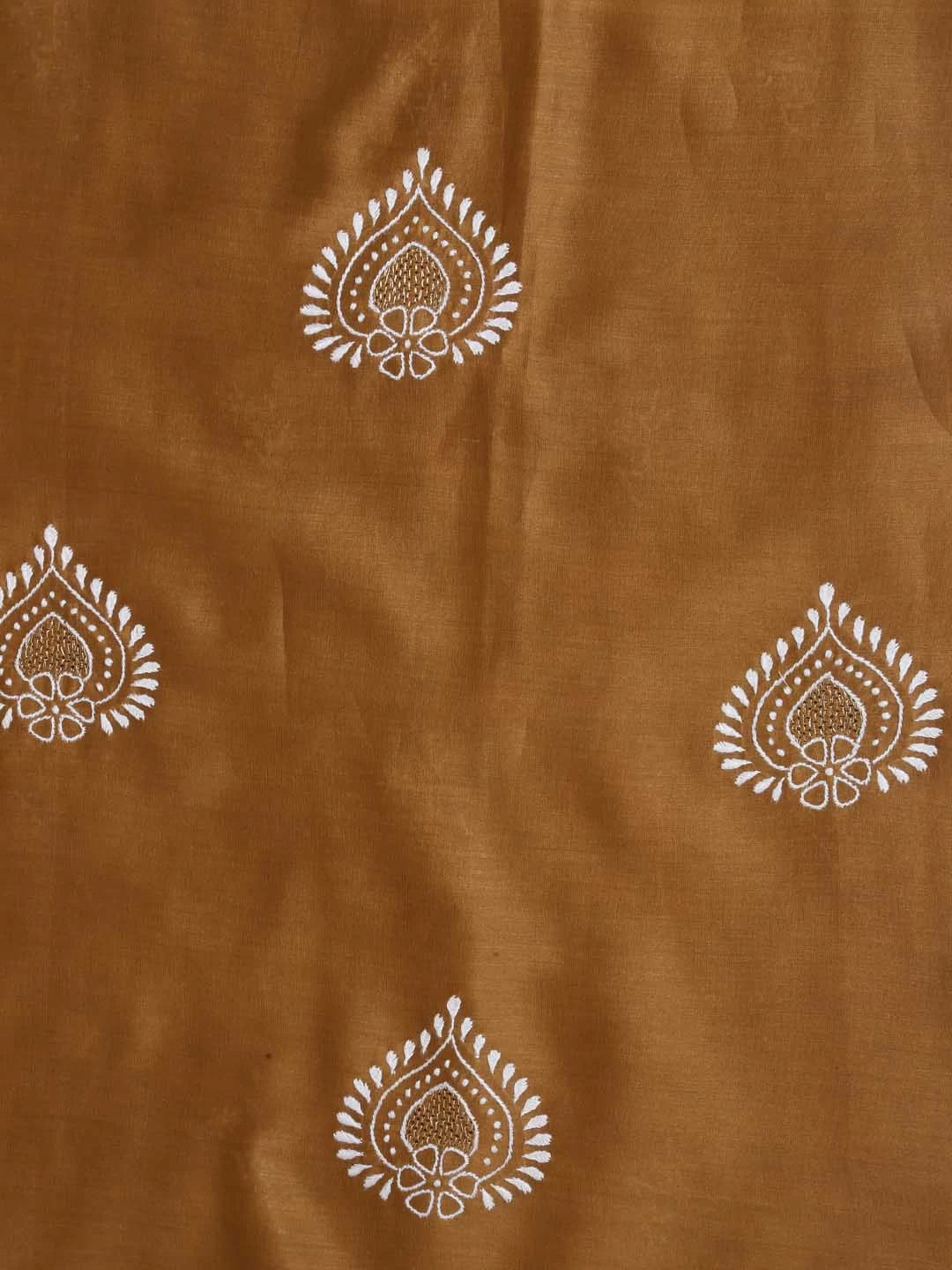 Ada Hand Embroidered Brown Chanderi Lucknowi Chikankari Semi-Stitched Suit Piece With Zari Work 01A408211