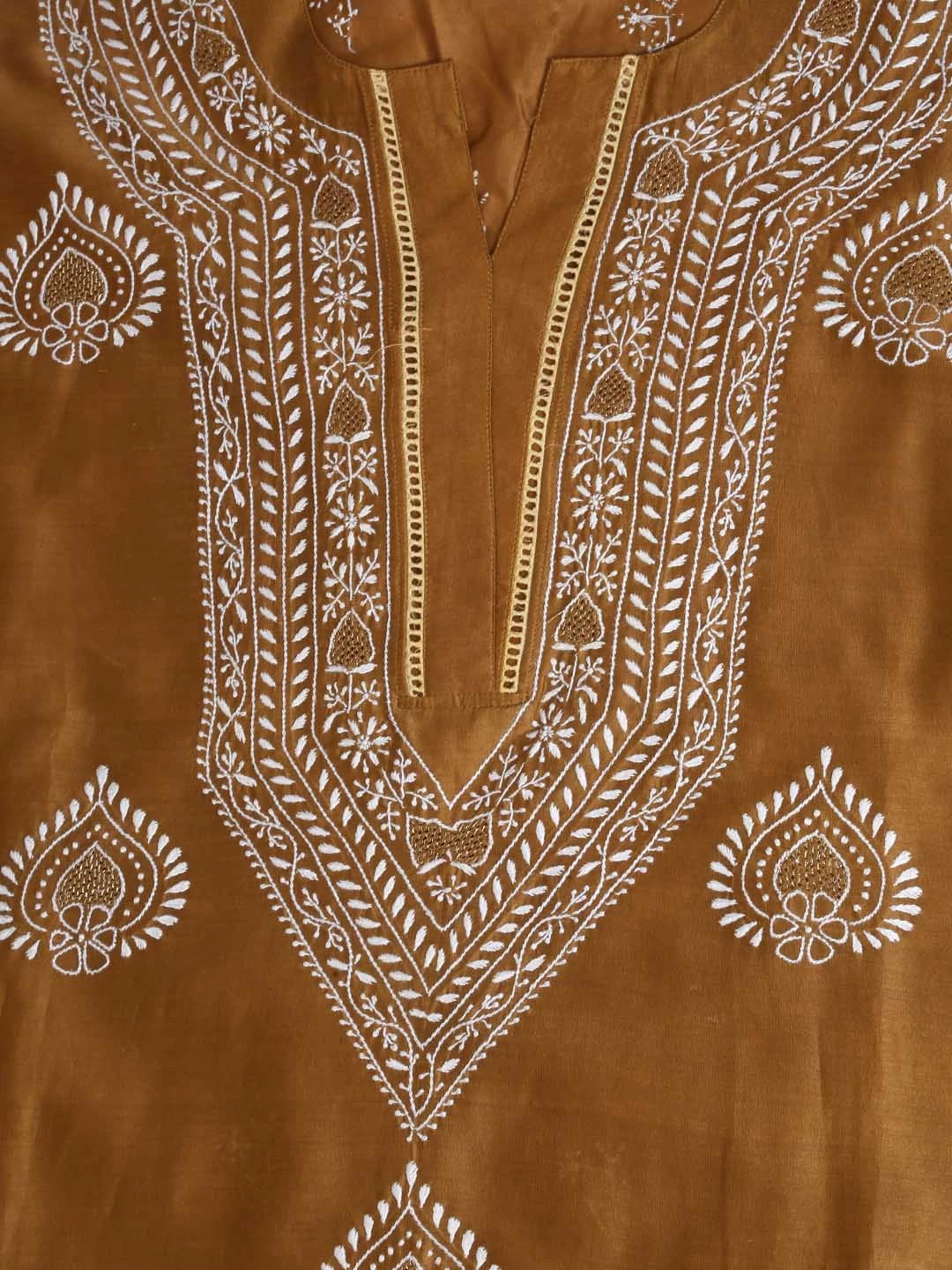 Ada Hand Embroidered Brown Chanderi Lucknowi Chikankari Semi-Stitched Suit Piece With Zari Work 01A408211