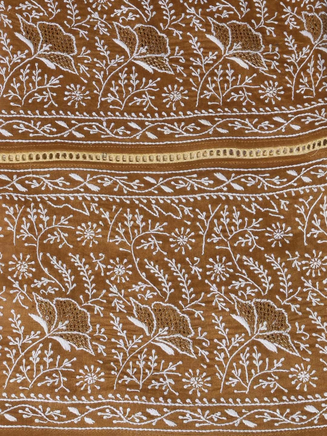 Ada Hand Embroidered Brown Chanderi Lucknowi Chikankari Semi-Stitched Suit Piece With Zari Work 01A408211