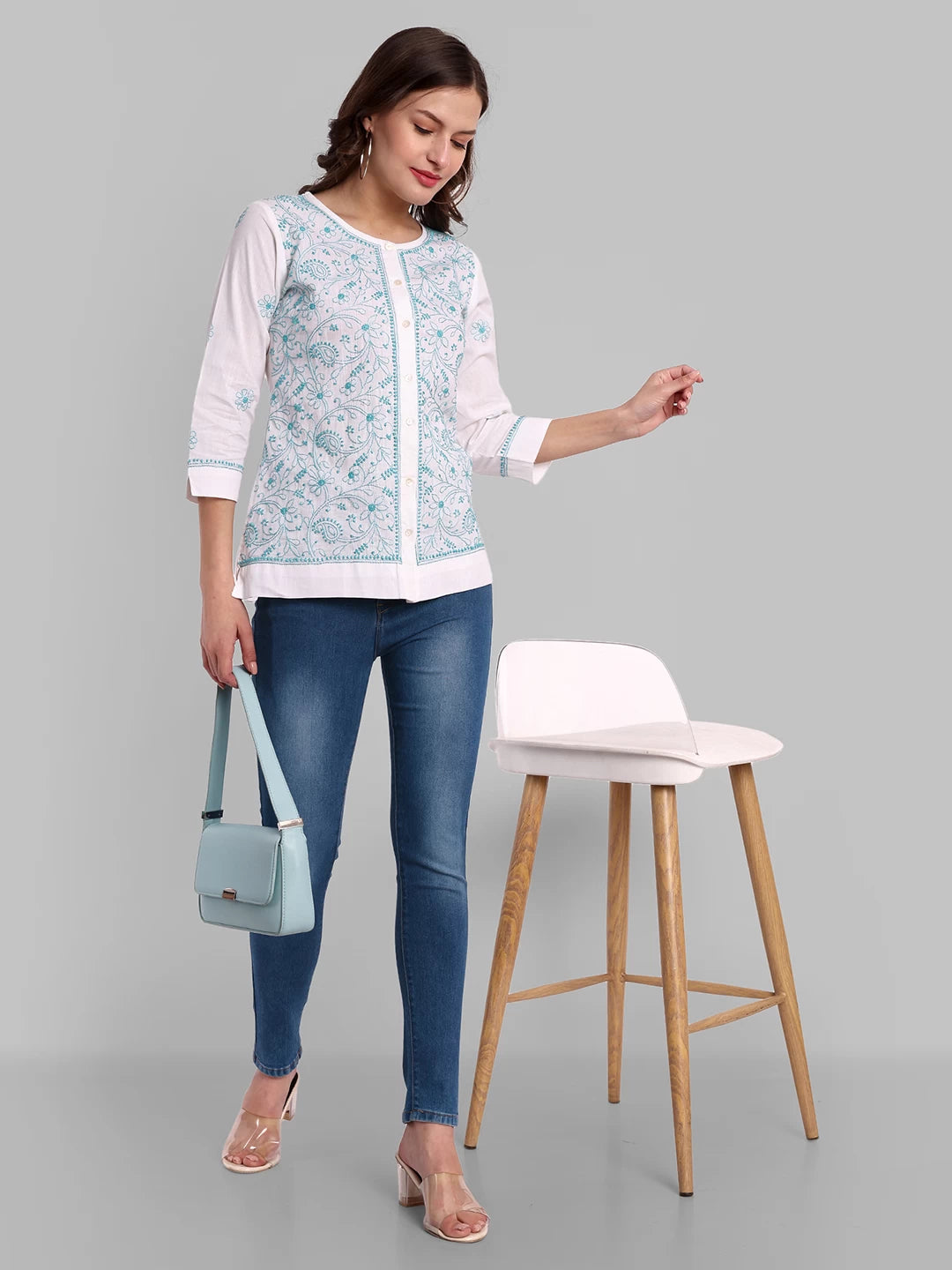 Ada Hand Embroidered White Cotton Lucknowi Chikankari Shirt A911359