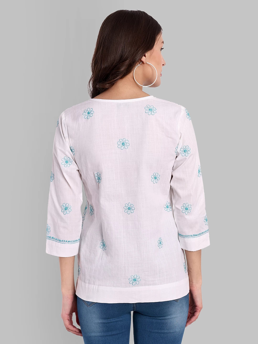 Ada Hand Embroidered White Cotton Lucknowi Chikankari Shirt A911359
