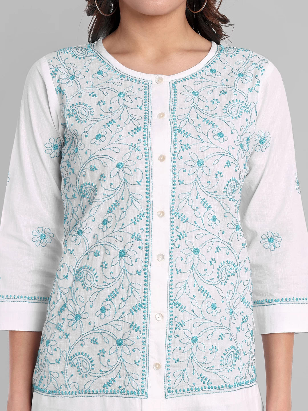Ada Hand Embroidered White Cotton Lucknowi Chikankari Shirt A911359