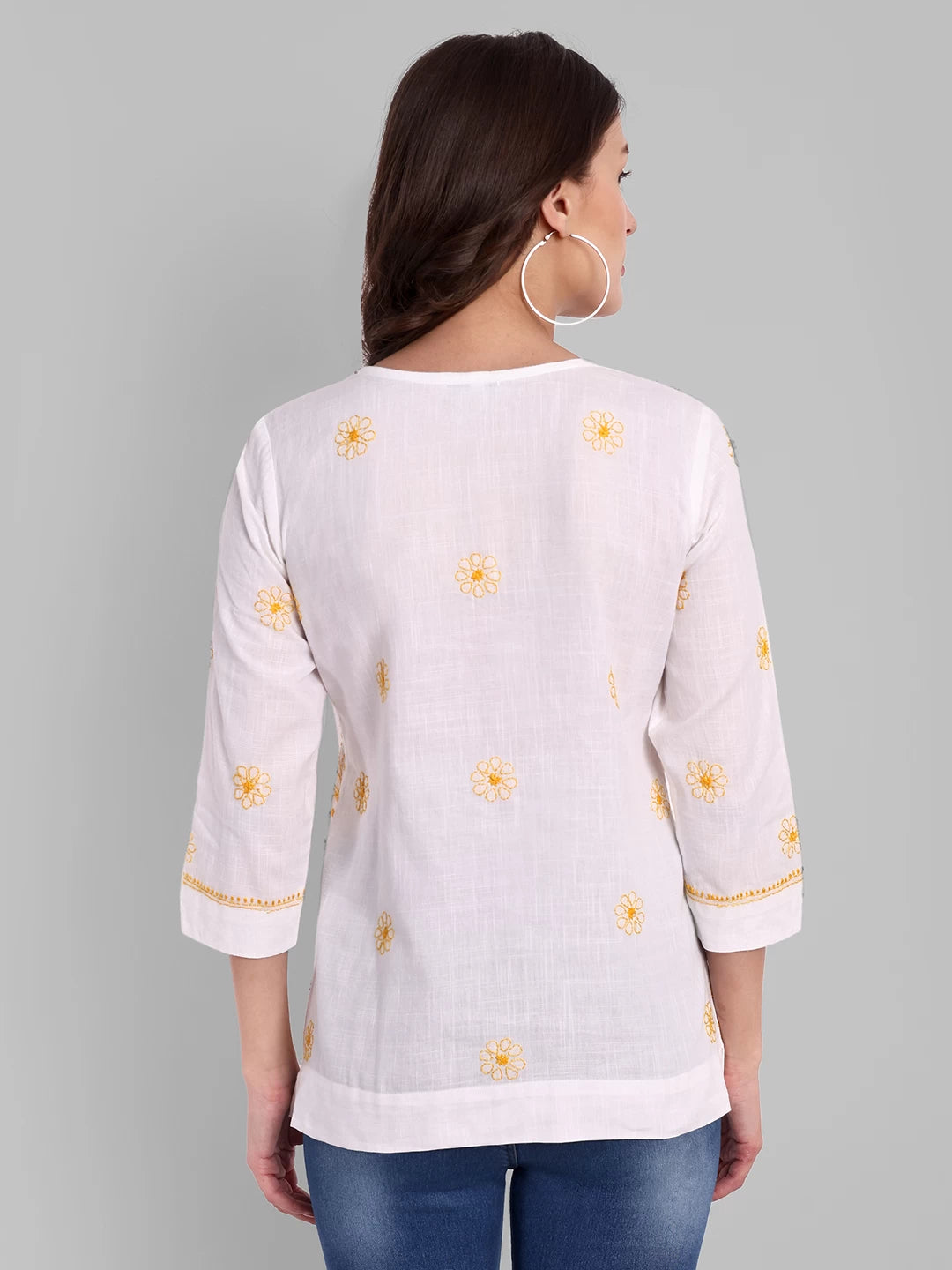 Ada Hand Embroidered White Cotton Lucknowi Chikankari Shirt A911358