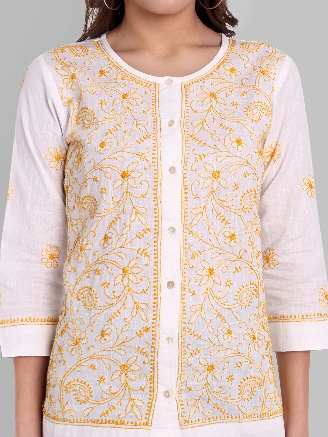 Ada Hand Embroidered White Cotton Lucknowi Chikankari Shirt A911358