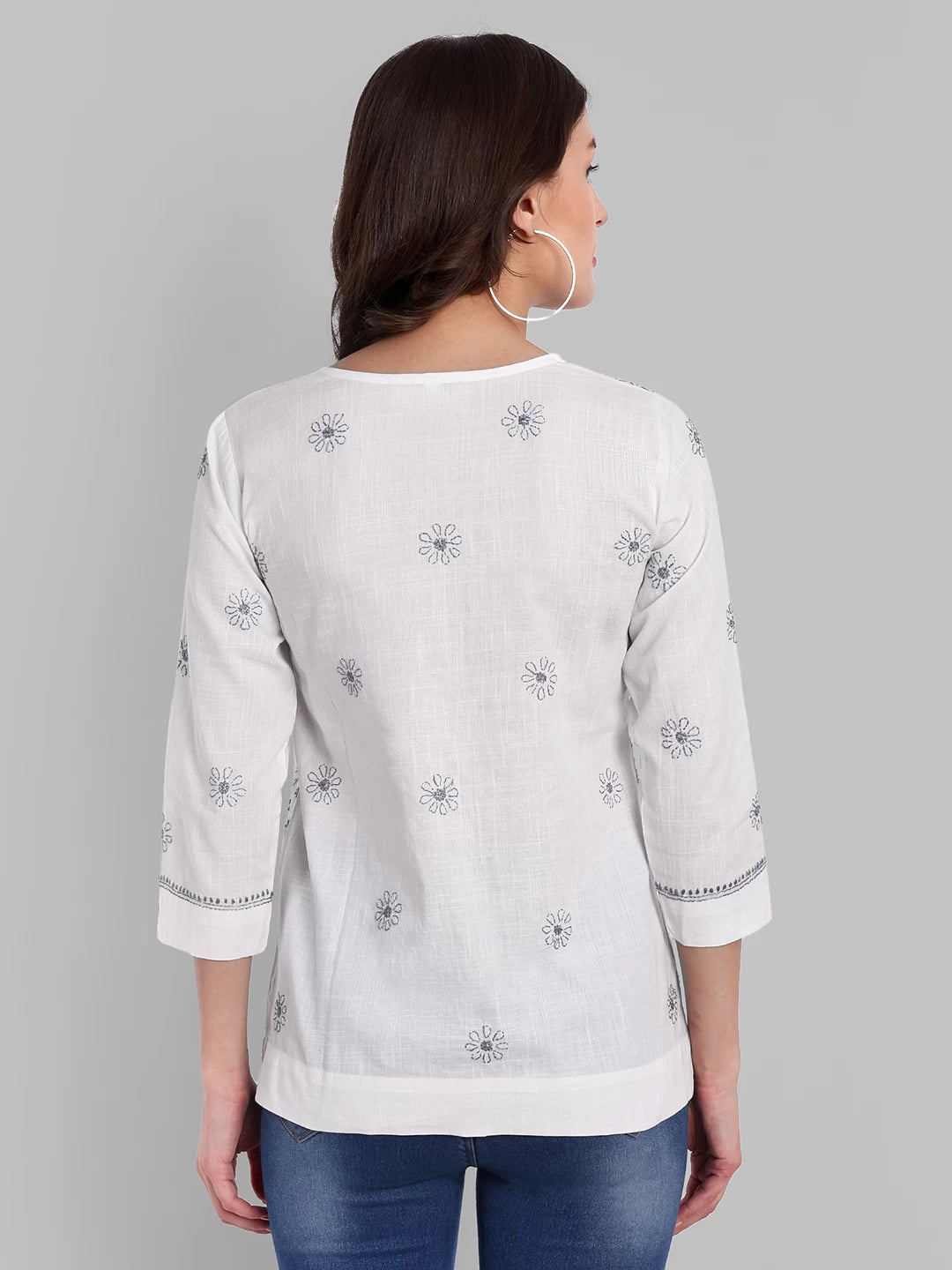 Ada Hand Embroidered White Cotton Lucknowi Chikankari Shirt A911363