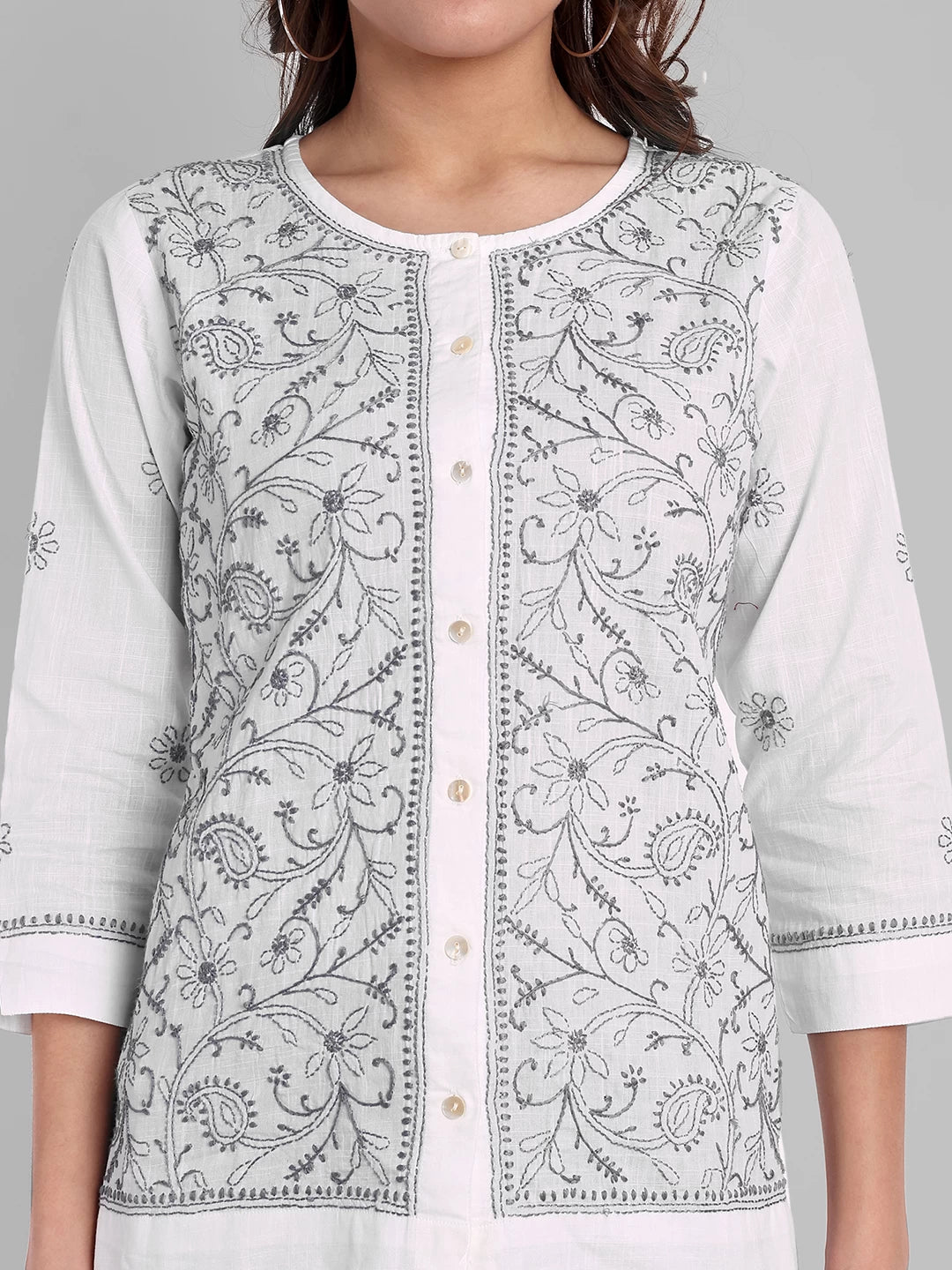 Ada Hand Embroidered White Cotton Lucknowi Chikankari Shirt A911363