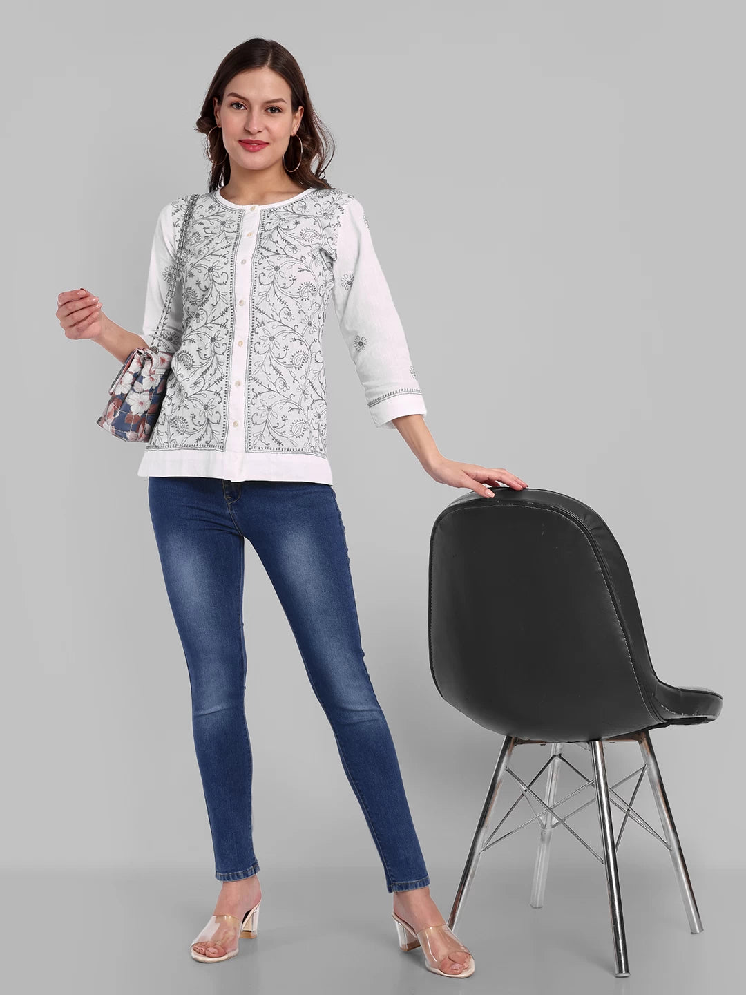 Ada Hand Embroidered White Cotton Lucknowi Chikankari Shirt A911363