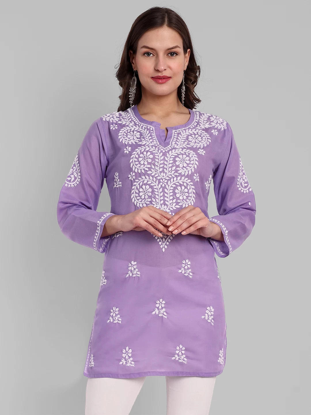 Ada Hand Embroidered Purple Cotton Lucknowi Chikankari Kurti A911343