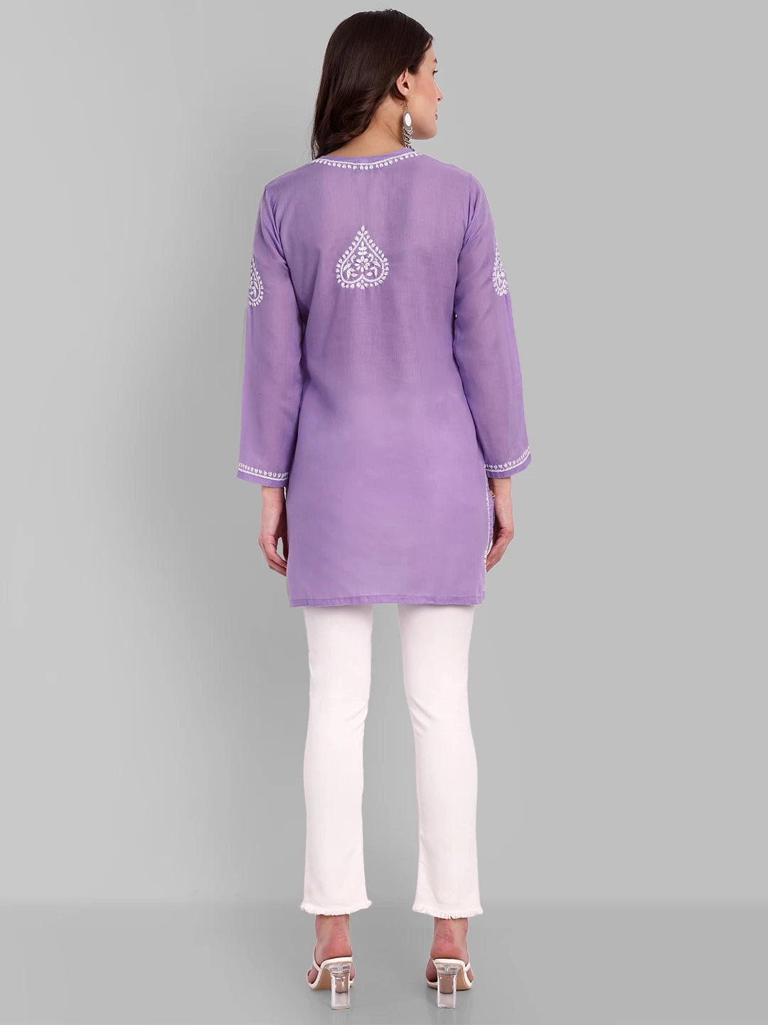 Ada Hand Embroidered Purple Cotton Lucknowi Chikankari Kurti A911343