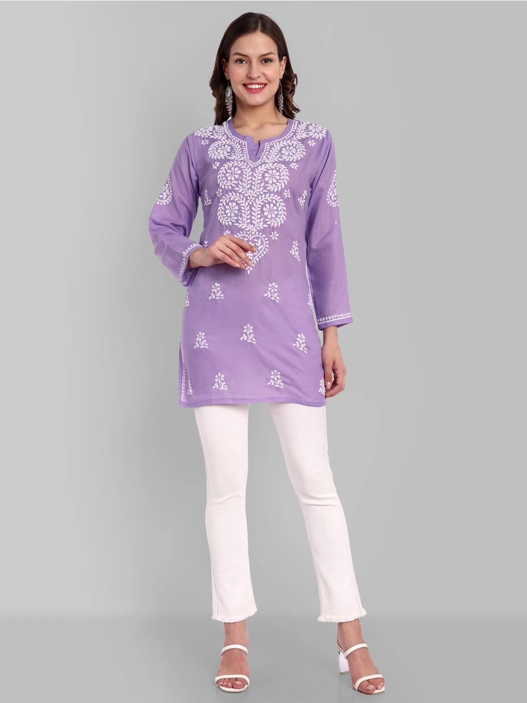 Ada Hand Embroidered Purple Cotton Lucknowi Chikankari Kurti A911343