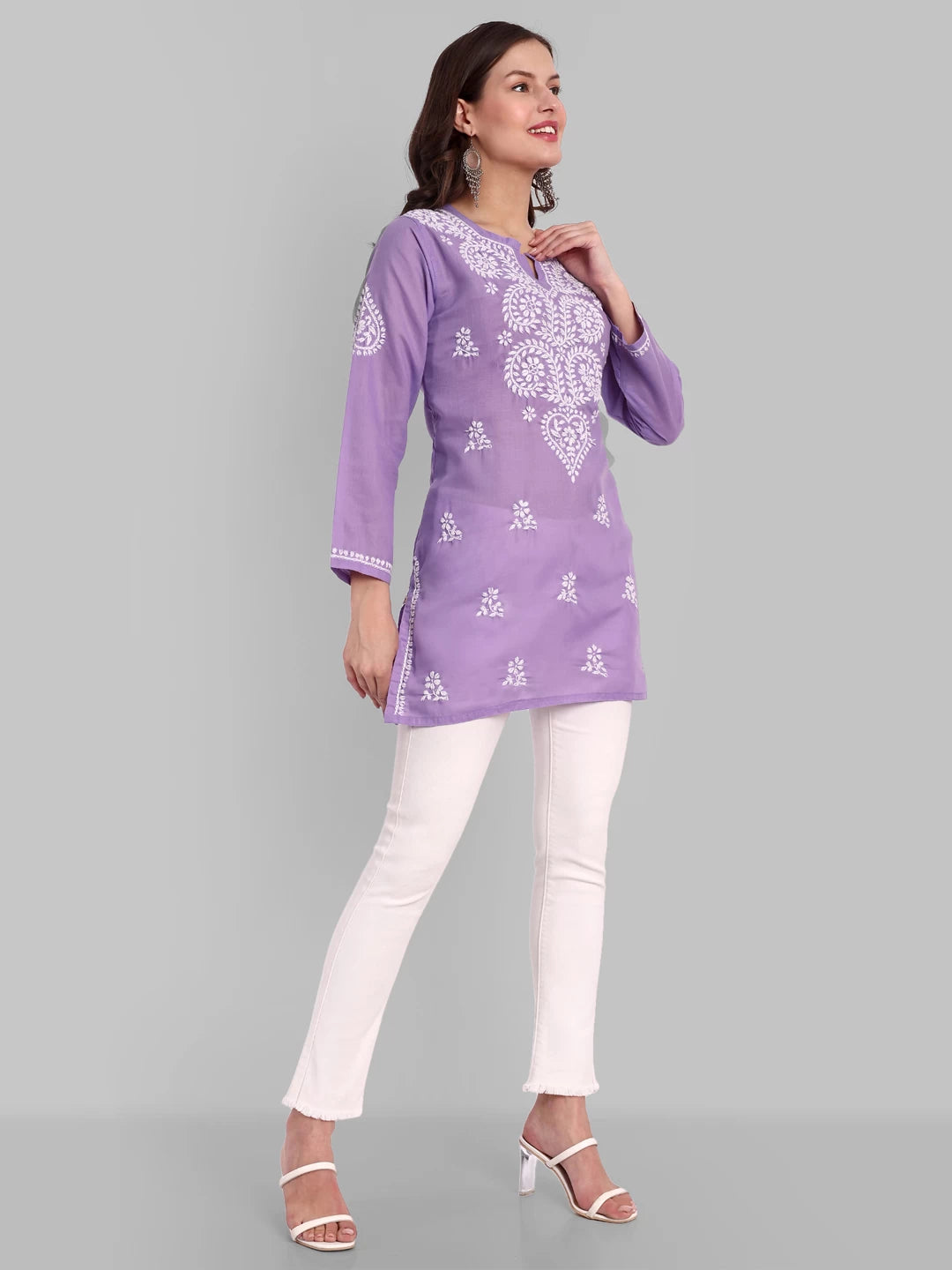 Ada Hand Embroidered Purple Cotton Lucknowi Chikankari Kurti A911343