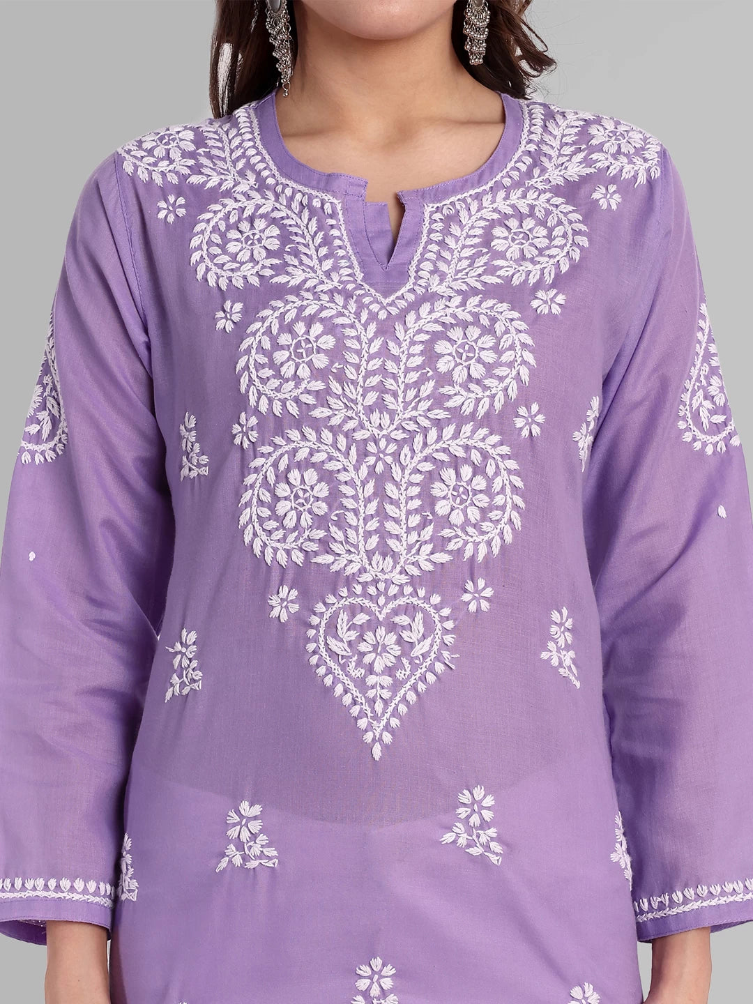 Ada Hand Embroidered Purple Cotton Lucknowi Chikankari Kurti A911343