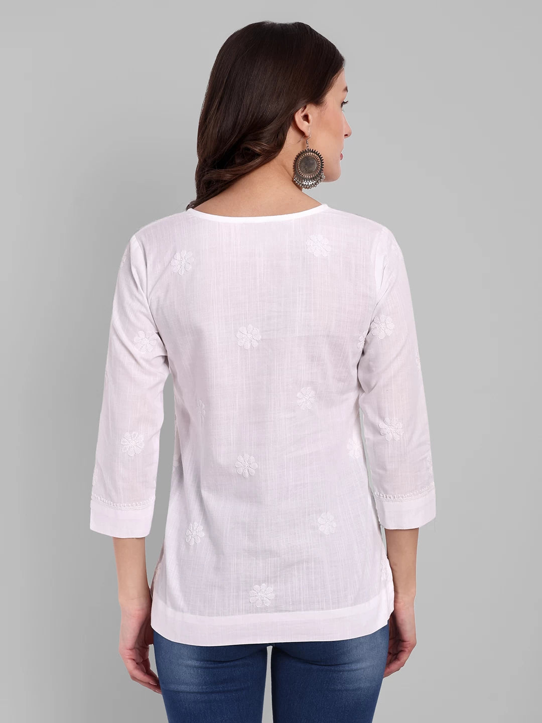 Ada Hand Embroidered White Cotton Lucknowi Chikankari Shirt A911360