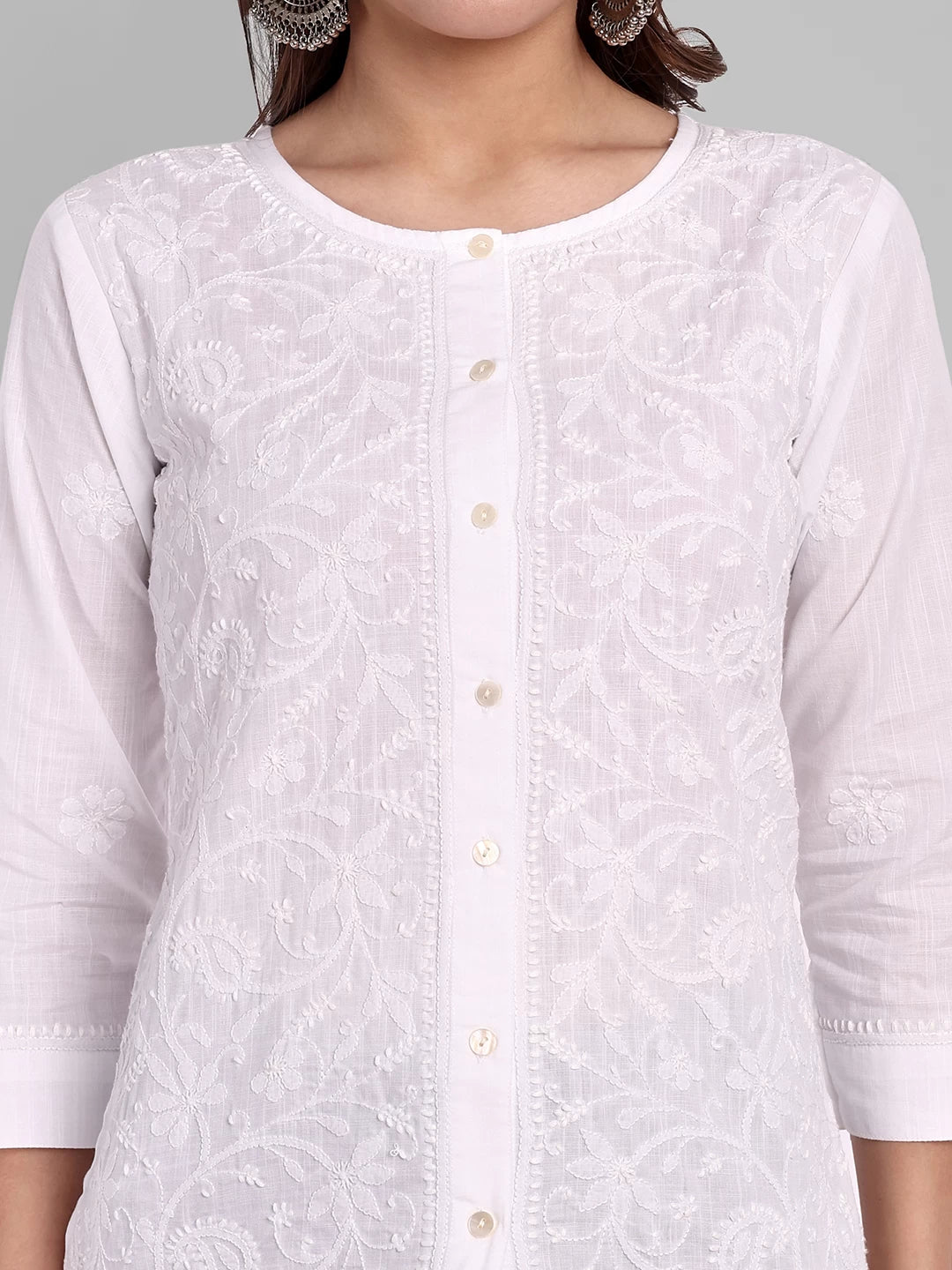 Ada Hand Embroidered White Cotton Lucknowi Chikankari Shirt A911360