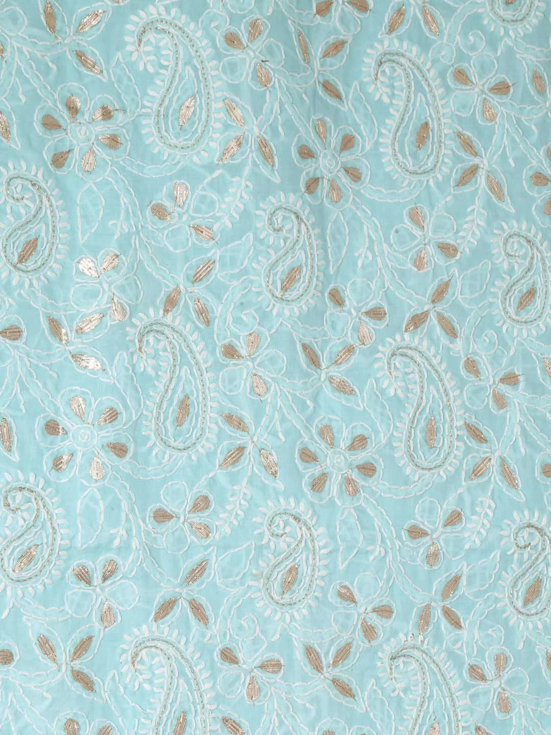 Ada Hand Embroidered Sea Green Cotton Lucknowi Chikankari Unstitched Kurta Piece With Gotapatti Work 01A388058