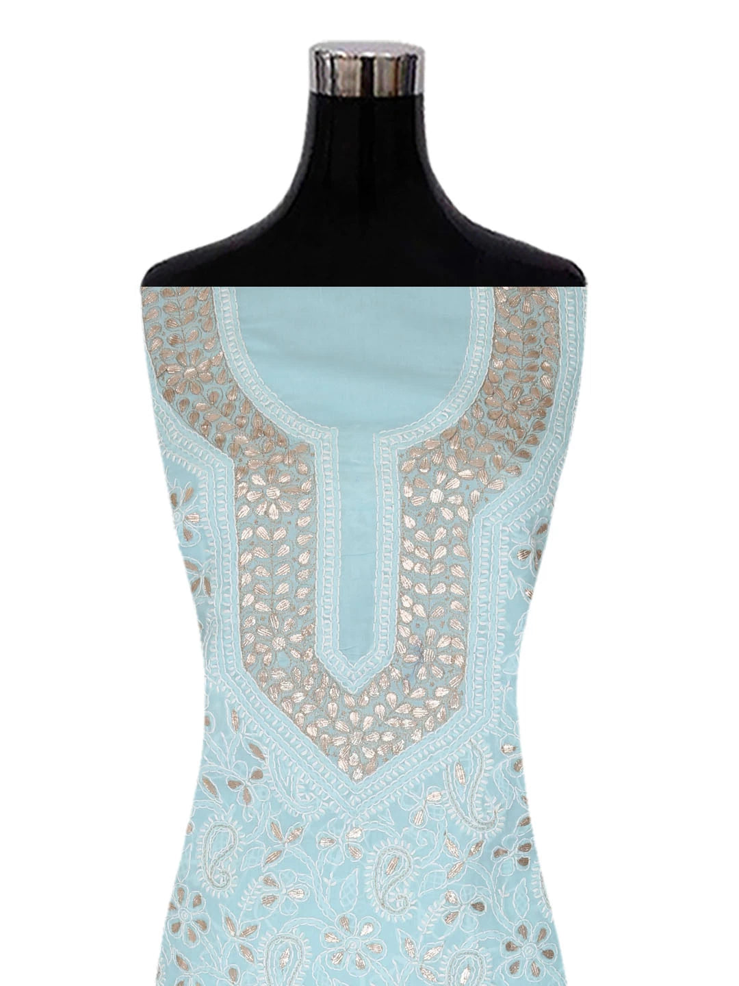 Ada Hand Embroidered Sea Green Cotton Lucknowi Chikankari Unstitched Kurta Piece With Gotapatti Work 01A388058