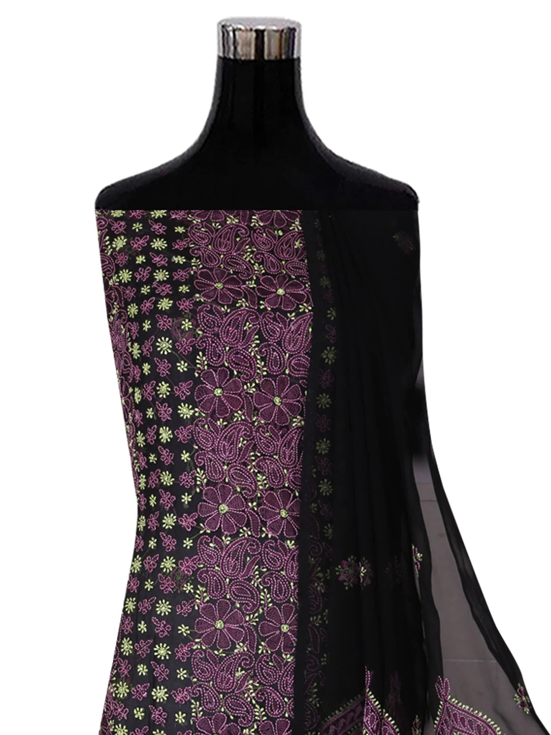 Ada Hand Embroidered Black Georgette Lucknowi Chikankari Unstitched Suit Set A211170