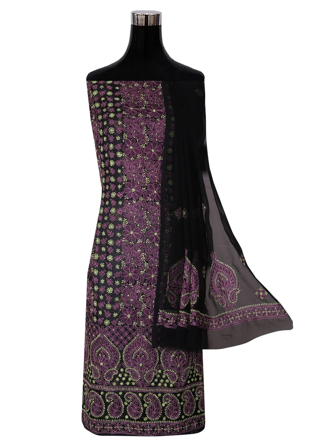 Ada Hand Embroidered Black Georgette Lucknowi Chikankari Unstitched Suit Set A211170