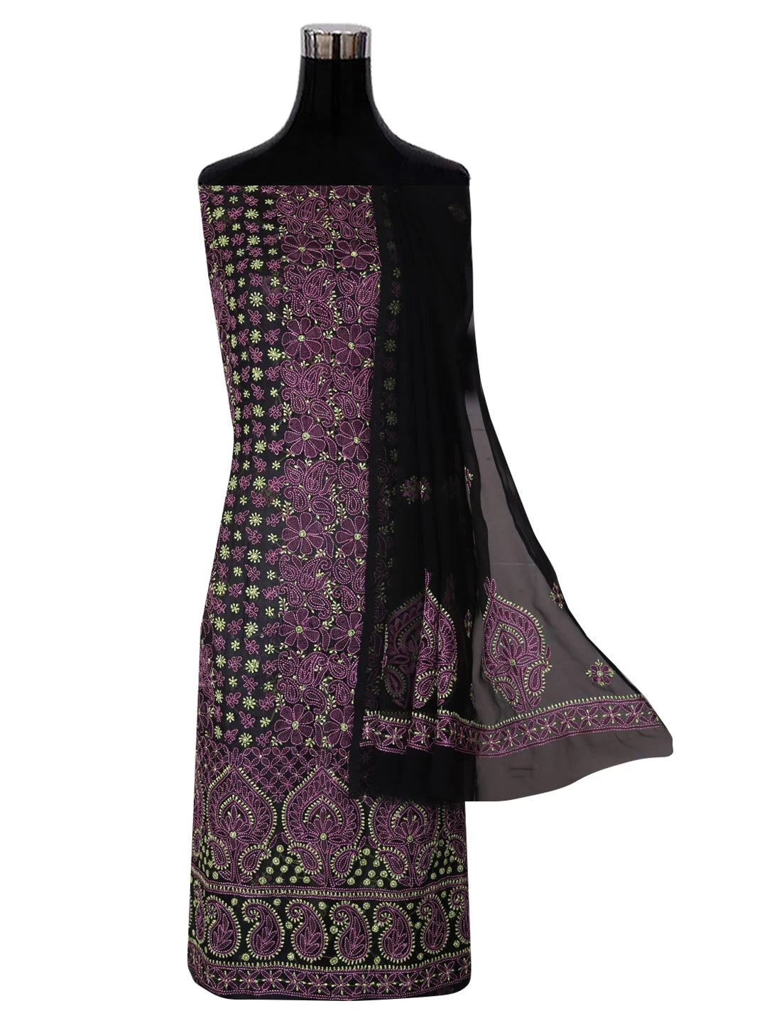 Ada Hand Embroidered Black Georgette Lucknowi Chikankari Unstitched Suit Set A211170