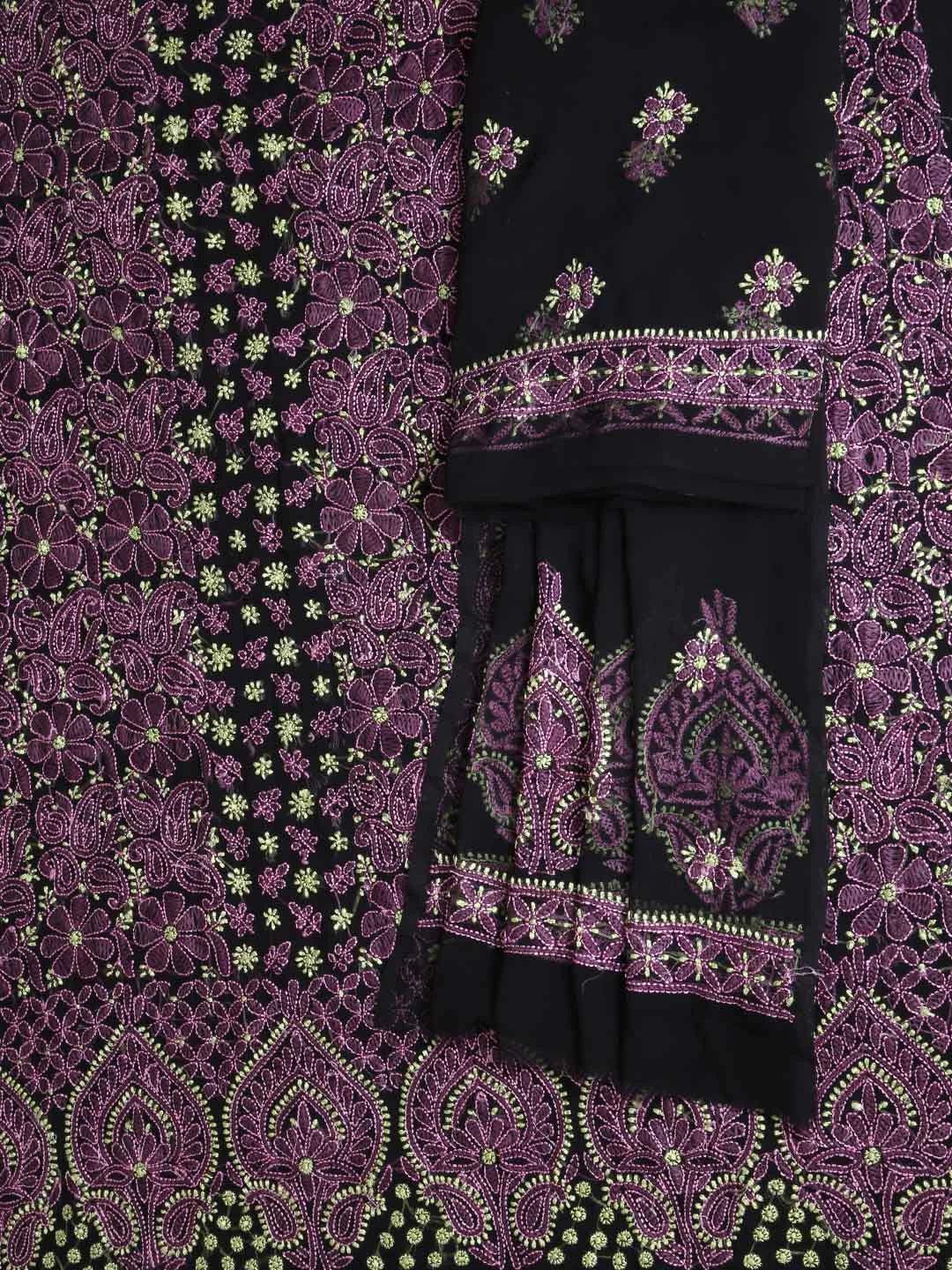 Ada Hand Embroidered Black Georgette Lucknowi Chikankari Unstitched Suit Set A211170