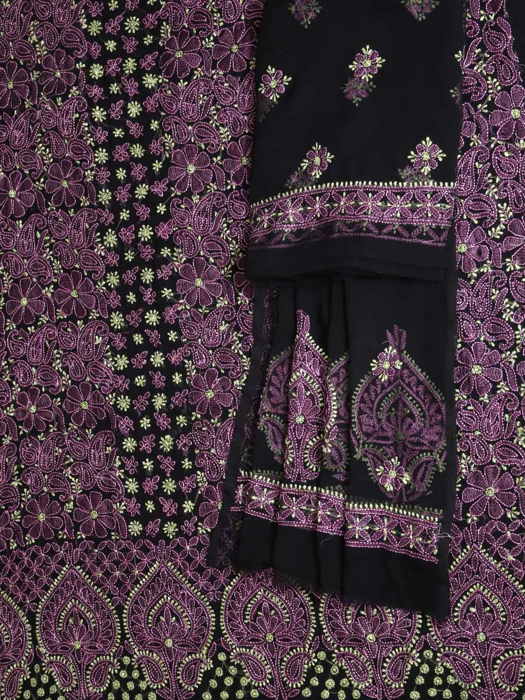 Ada Hand Embroidered Black Georgette Lucknowi Chikankari Unstitched Suit Set A211170