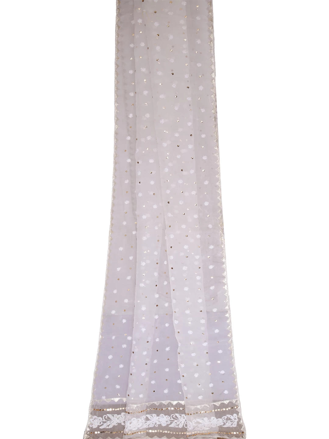 Ada Hand Embroidered Off White Organza Lucknowi Chikankari Dupatta With Muqaish Work 01A414565