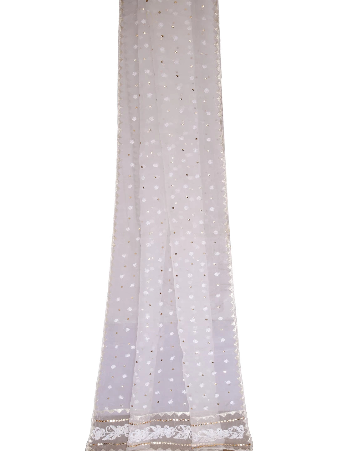 Ada Hand Embroidered Off White Organza Lucknowi Chikankari Dupatta With Muqaish Work 01A414565