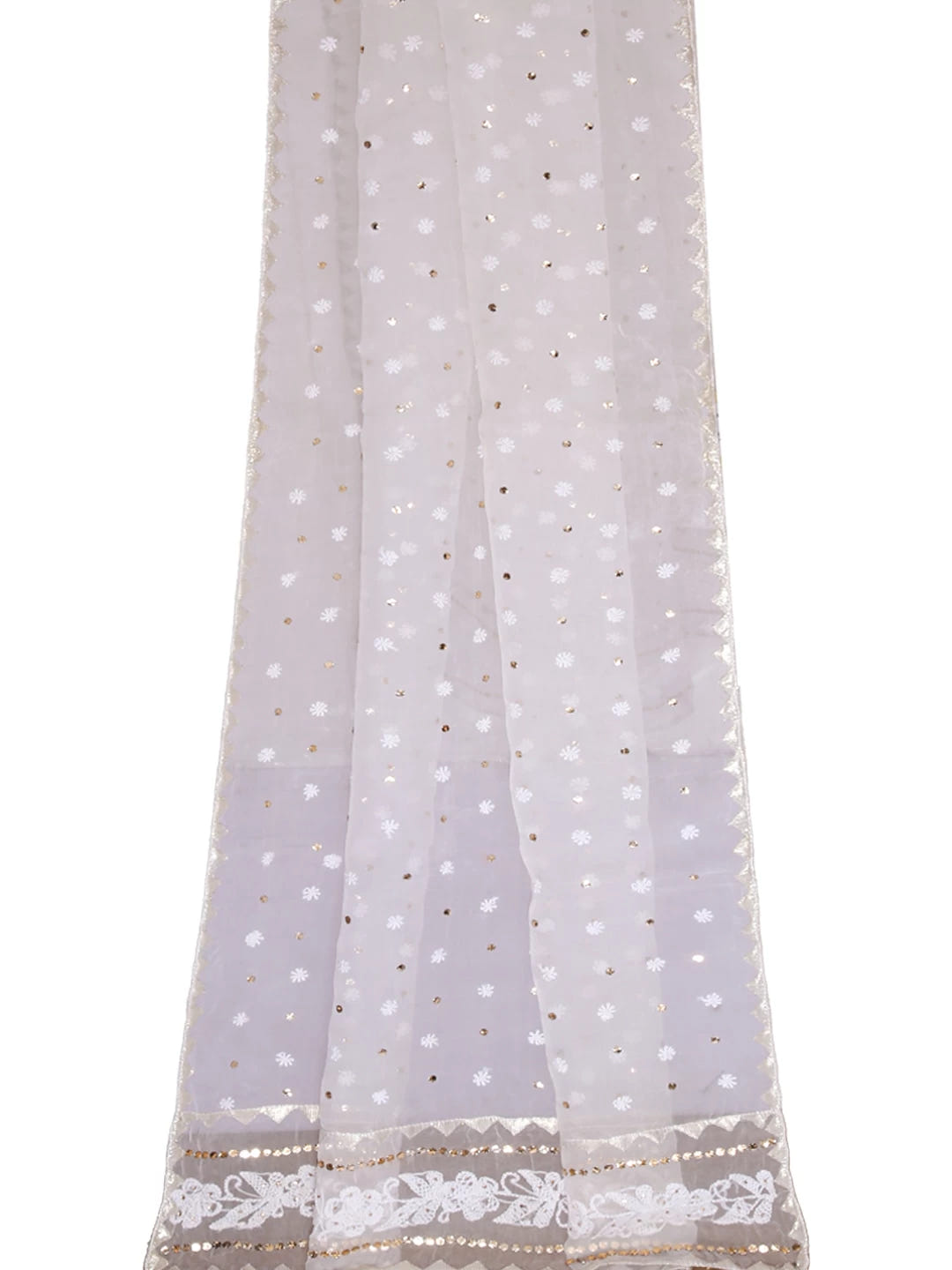 Ada Hand Embroidered Off White Organza Lucknowi Chikankari Dupatta With Muqaish Work 01A414565