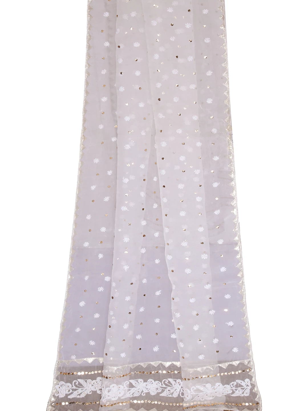 Ada Hand Embroidered Off White Organza Lucknowi Chikankari Dupatta With Muqaish Work 01A414565