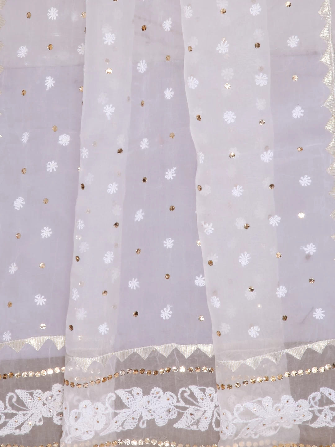 Ada Hand Embroidered Off White Organza Lucknowi Chikankari Dupatta With Muqaish Work 01A414565