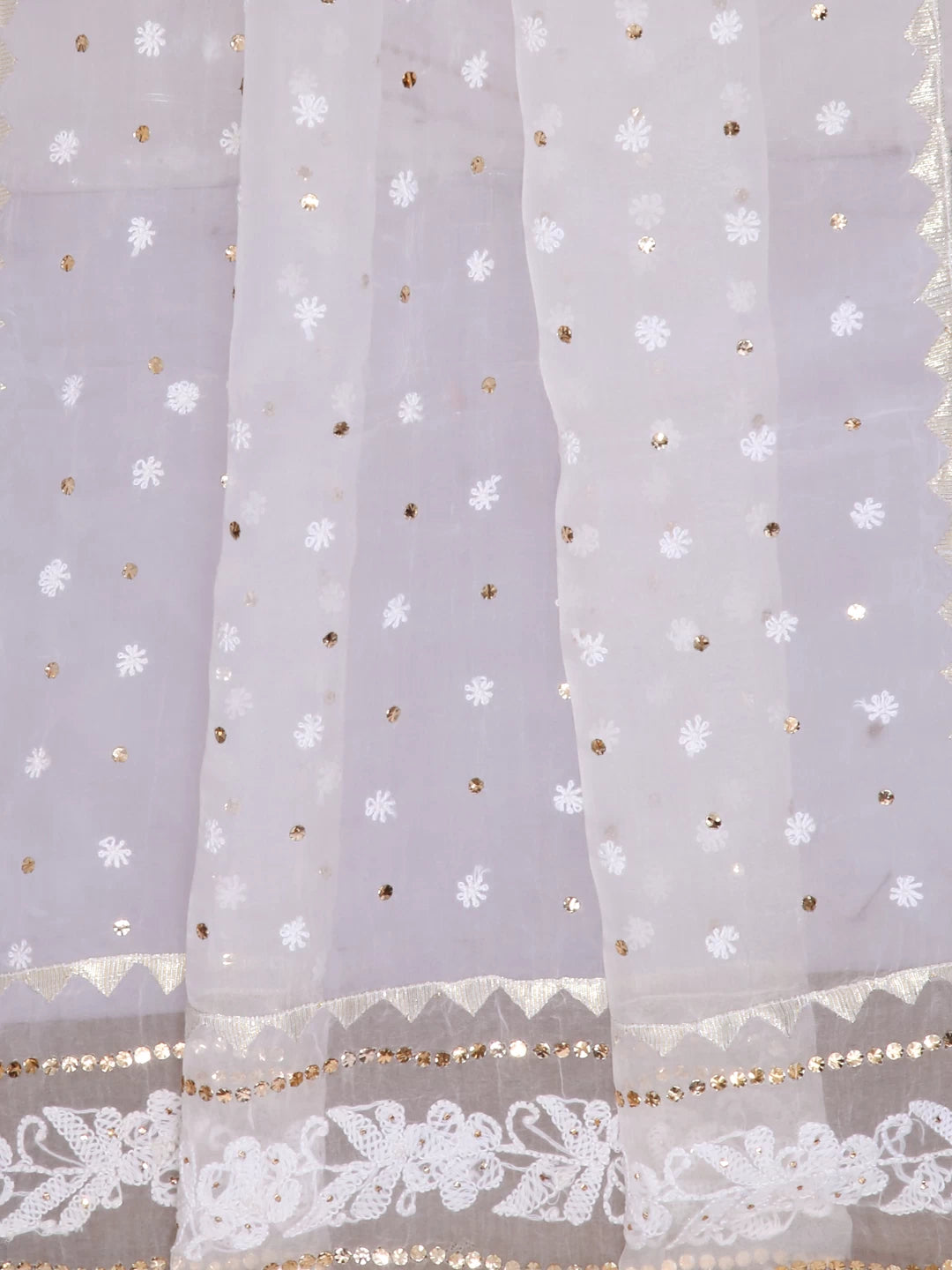 Ada Hand Embroidered Off White Organza Lucknowi Chikankari Dupatta With Muqaish Work 01A414565