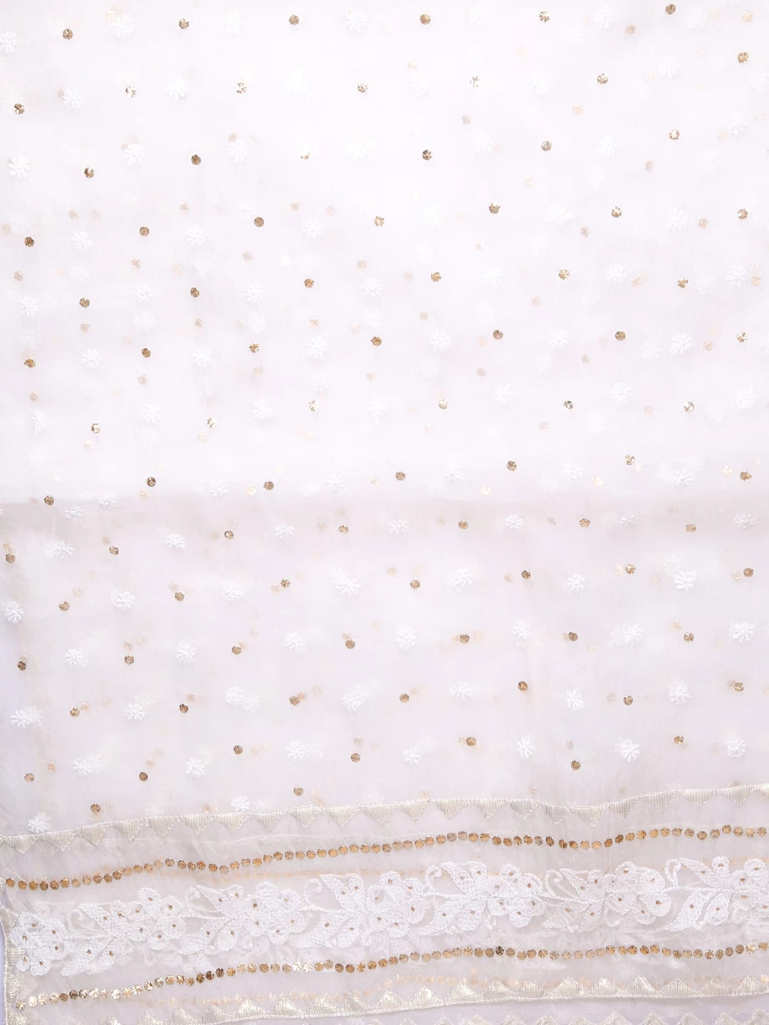 Ada Hand Embroidered Off White Organza Lucknowi Chikankari Dupatta With Muqaish Work 01A414565