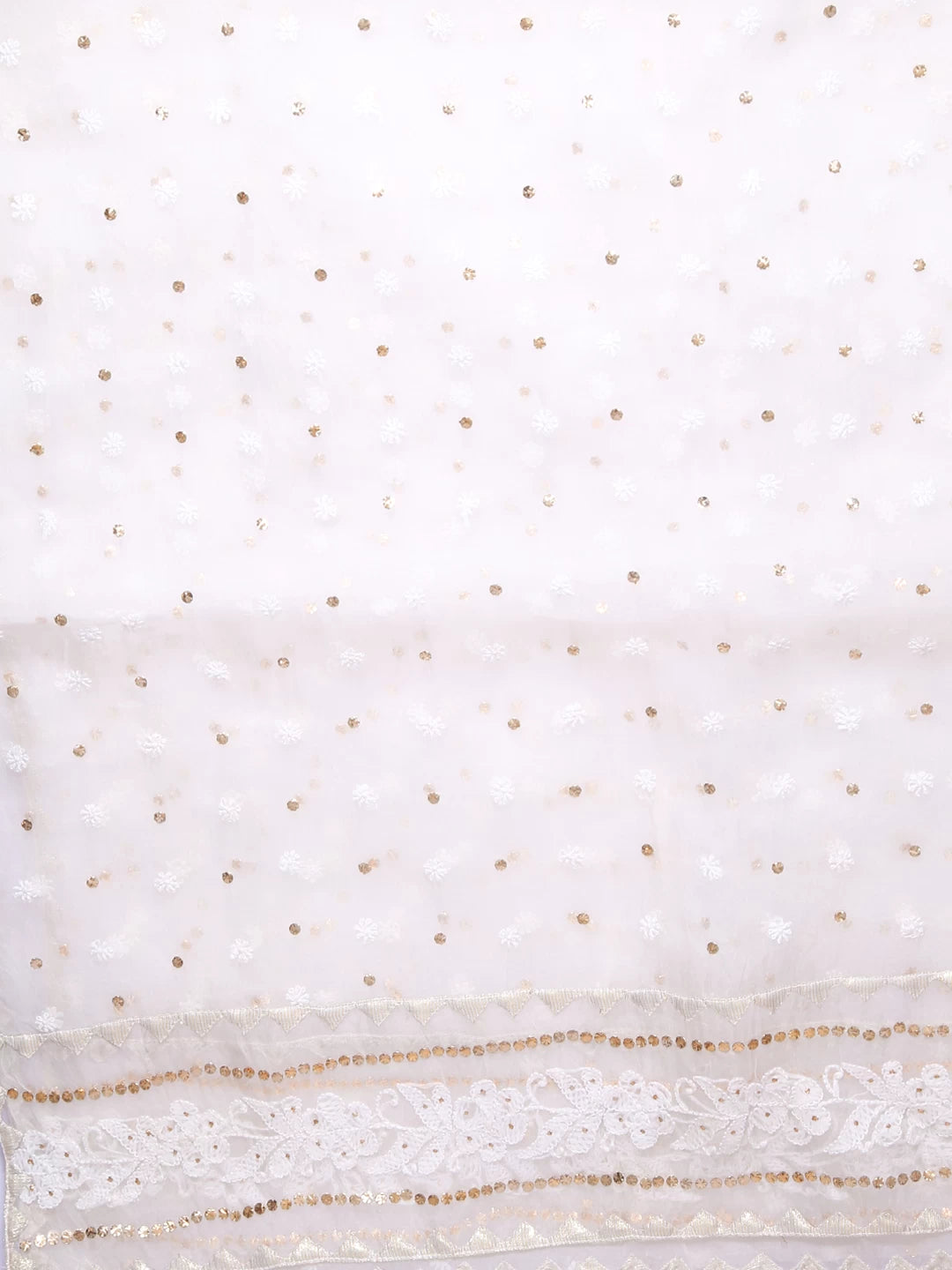 Ada Hand Embroidered Off White Organza Lucknowi Chikankari Dupatta With Muqaish Work 01A414565