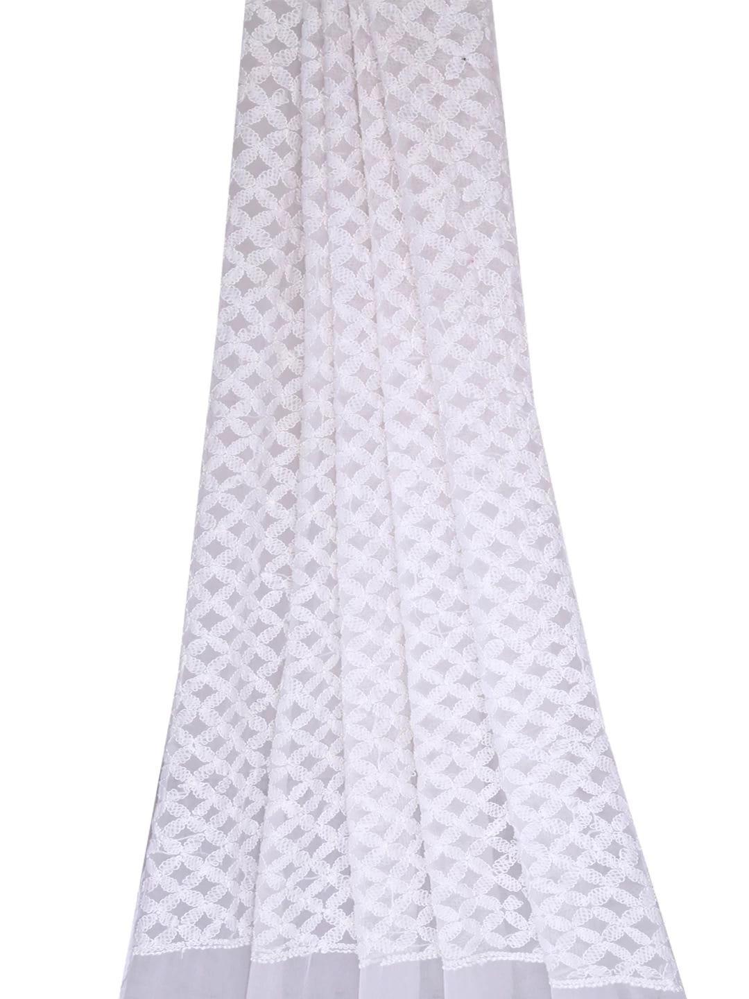 Ada Hand Embroidered White Georgette Lucknowi Chikankari Dupatta A624078