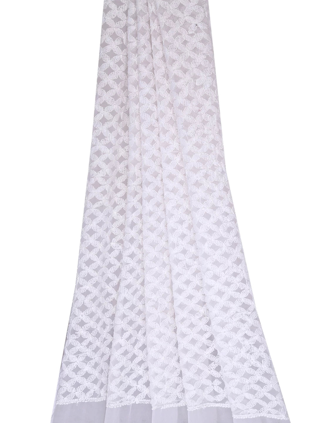 Ada Hand Embroidered White Georgette Lucknowi Chikankari Dupatta A624078