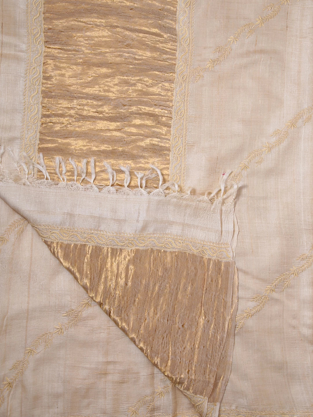Ada Hand Embroidered Fawn Silk Lucknowi Chikankari Dupatta 01A256228
