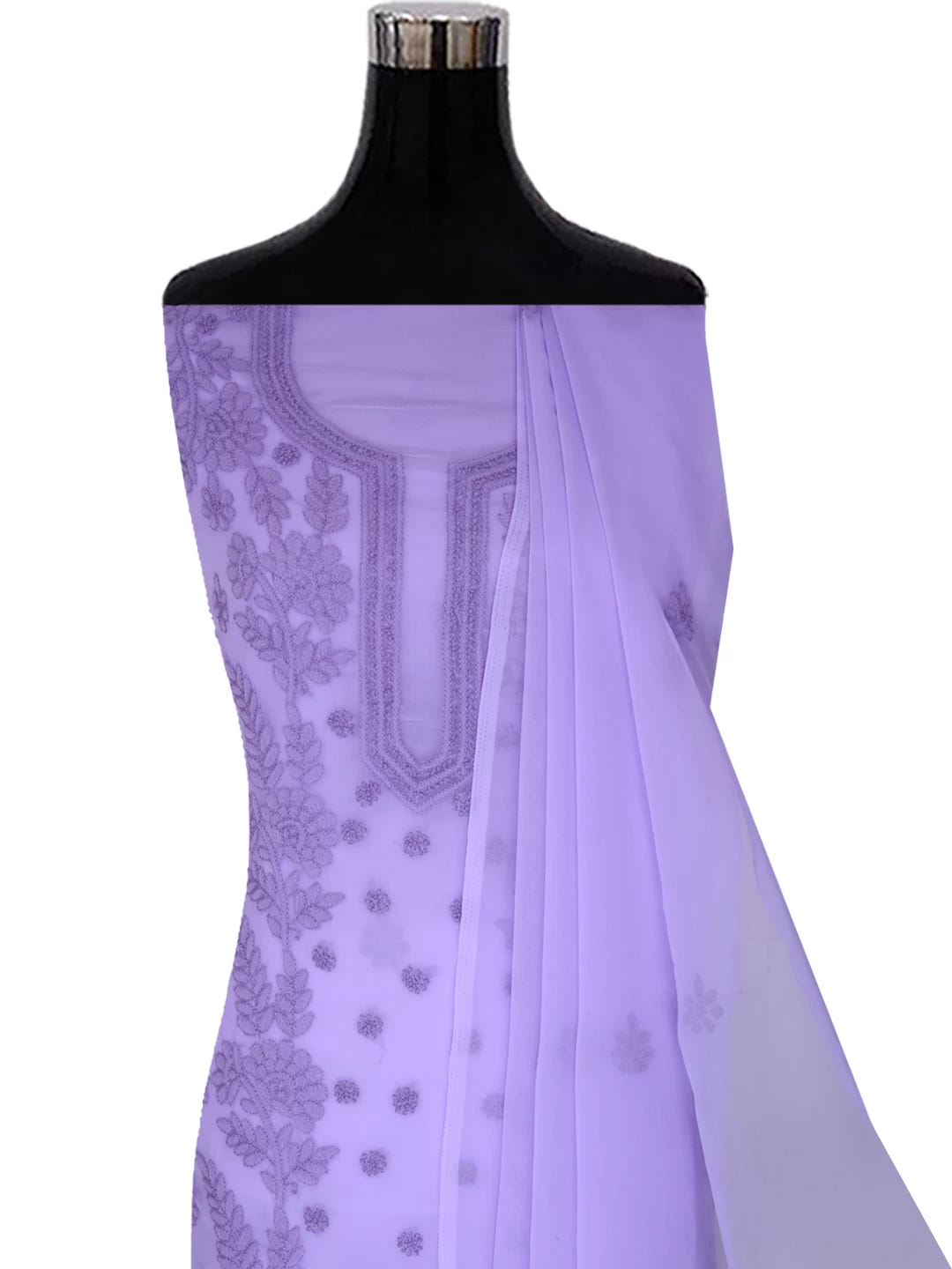 Ada Hand Embroidered Soft Purple Georgette Lucknowi Chikankari Unstitched Suit Piece A211280