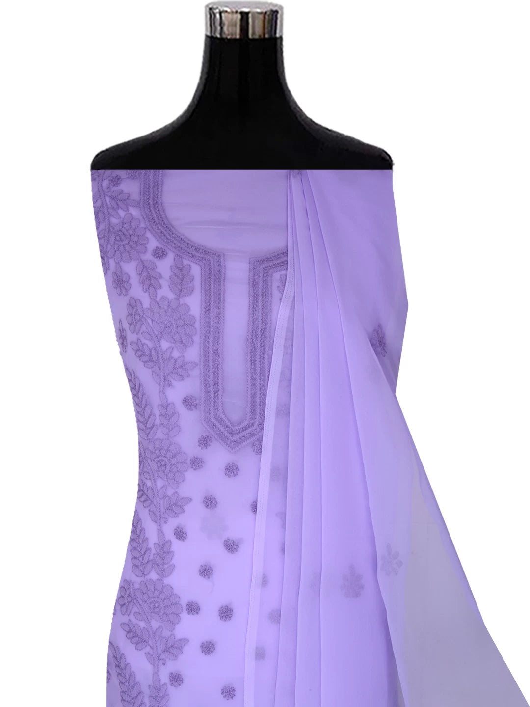 Ada Hand Embroidered Soft Purple Georgette Lucknowi Chikankari Unstitched Suit Piece A211280