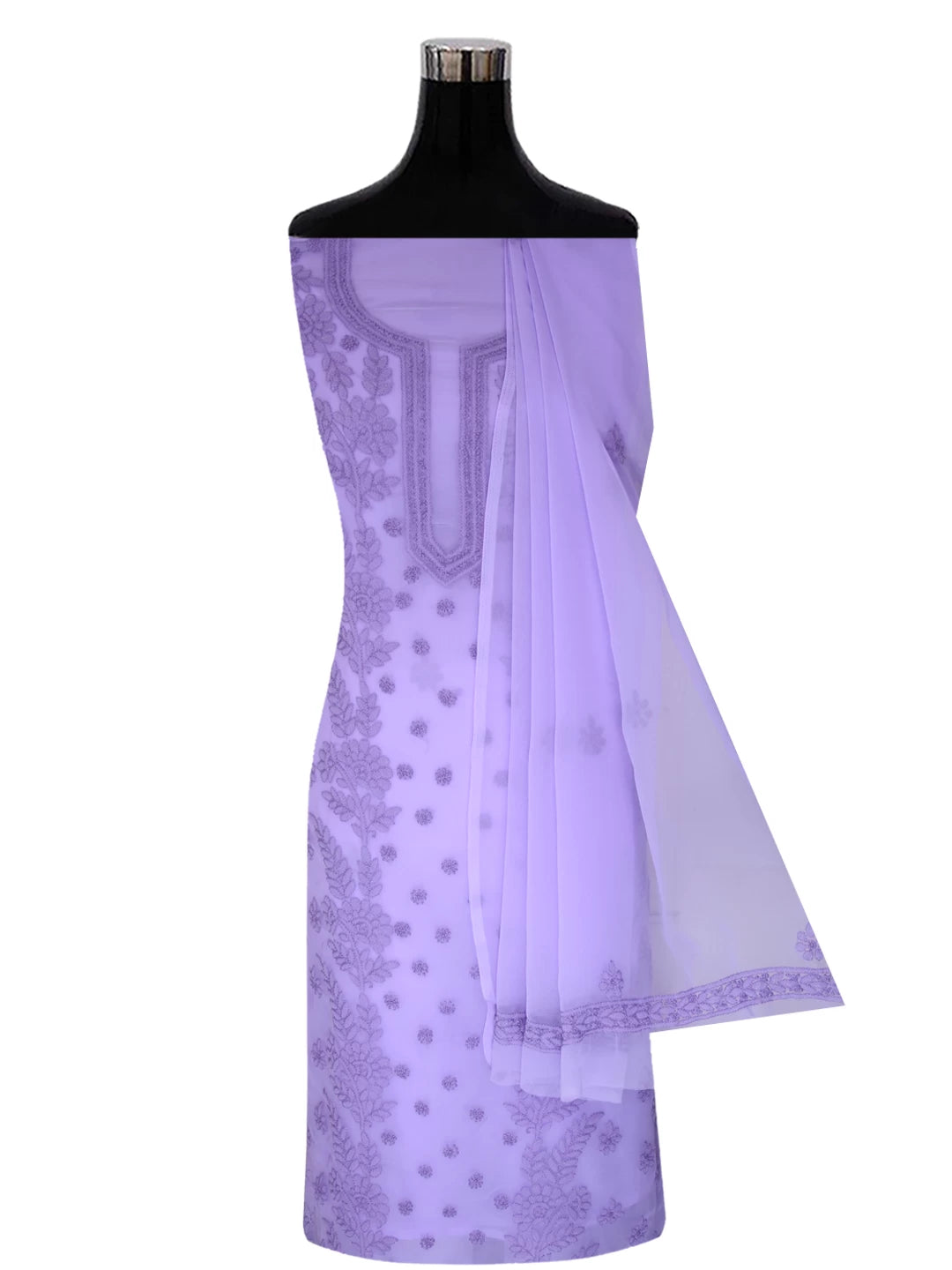 Ada Hand Embroidered Soft Purple Georgette Lucknowi Chikankari Unstitched Suit Piece A211280