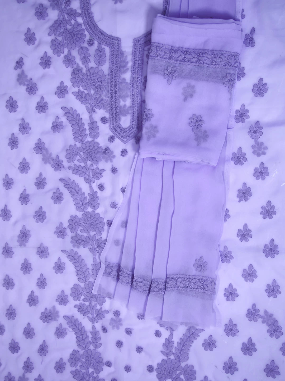 Ada Hand Embroidered Soft Purple Georgette Lucknowi Chikankari Unstitched Suit Piece A211280