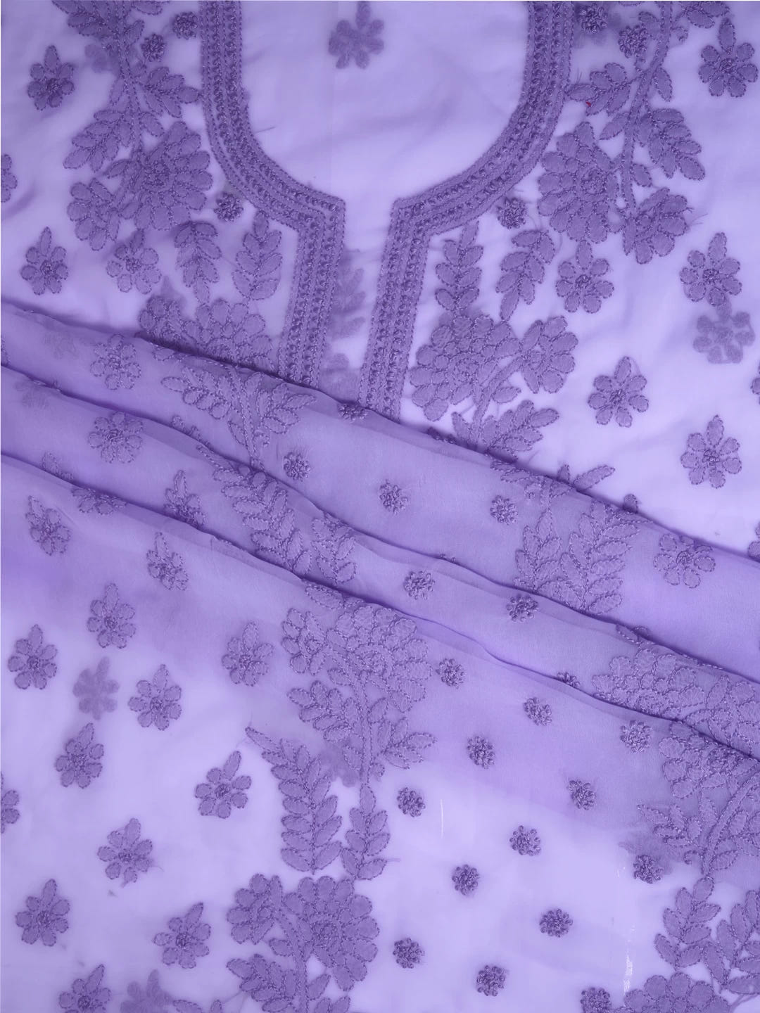 Ada Hand Embroidered Soft Purple Georgette Lucknowi Chikankari Unstitched Suit Piece A211280
