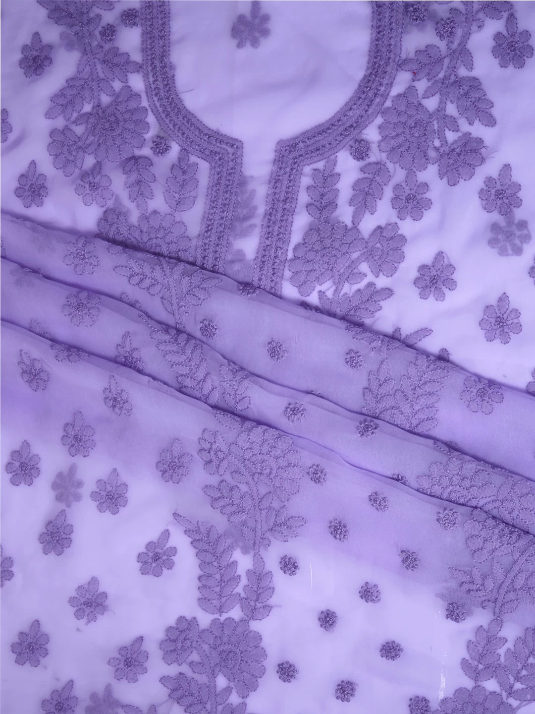 Ada Hand Embroidered Soft Purple Georgette Lucknowi Chikankari Unstitched Suit Piece A211280