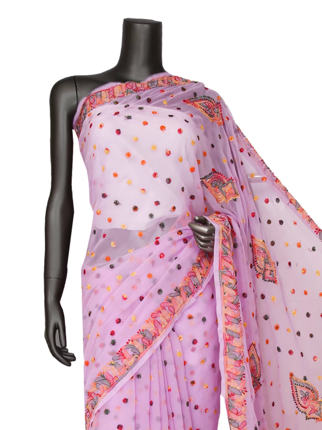 Ada Hand Embroidered Mauve Georgette Lucknowi Chikankari Saree With Blouse 01A365704