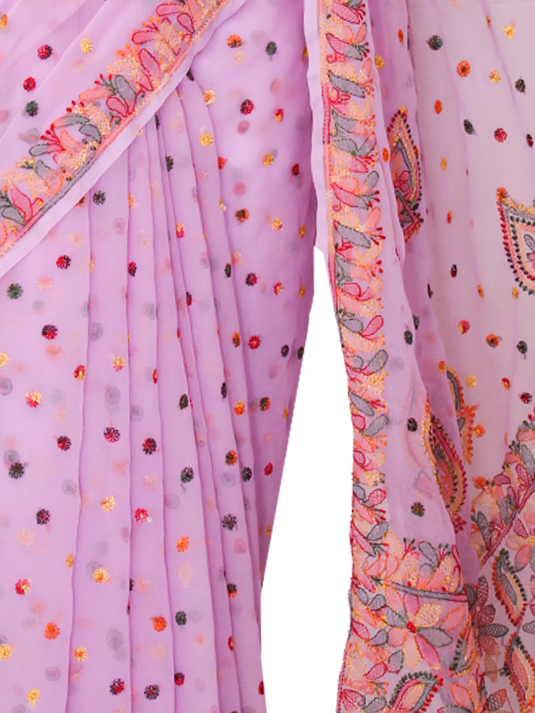 Ada Hand Embroidered Mauve Georgette Lucknowi Chikankari Saree With Blouse 01A365704