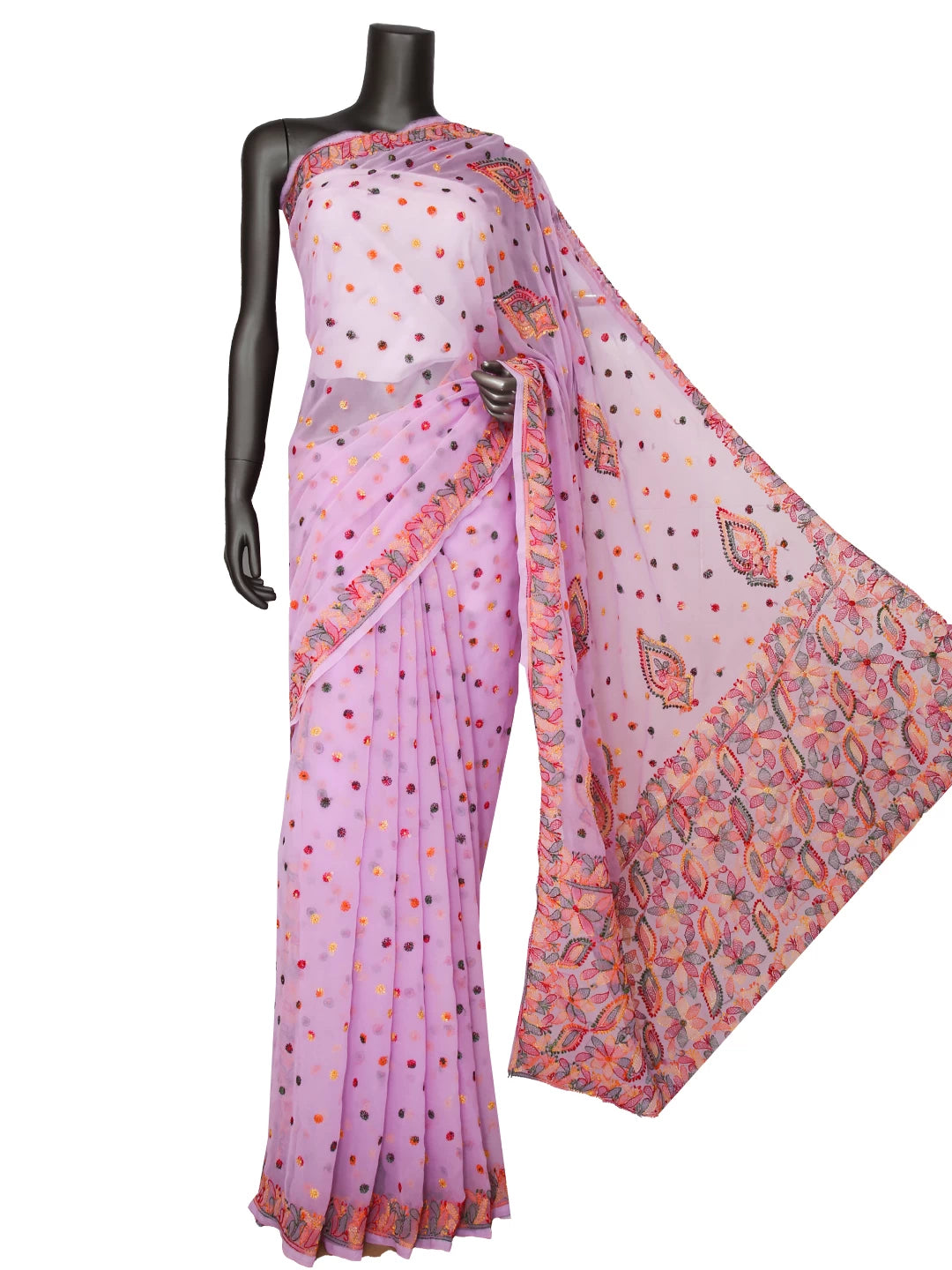 Ada Hand Embroidered Mauve Georgette Lucknowi Chikankari Saree With Blouse 01A365704