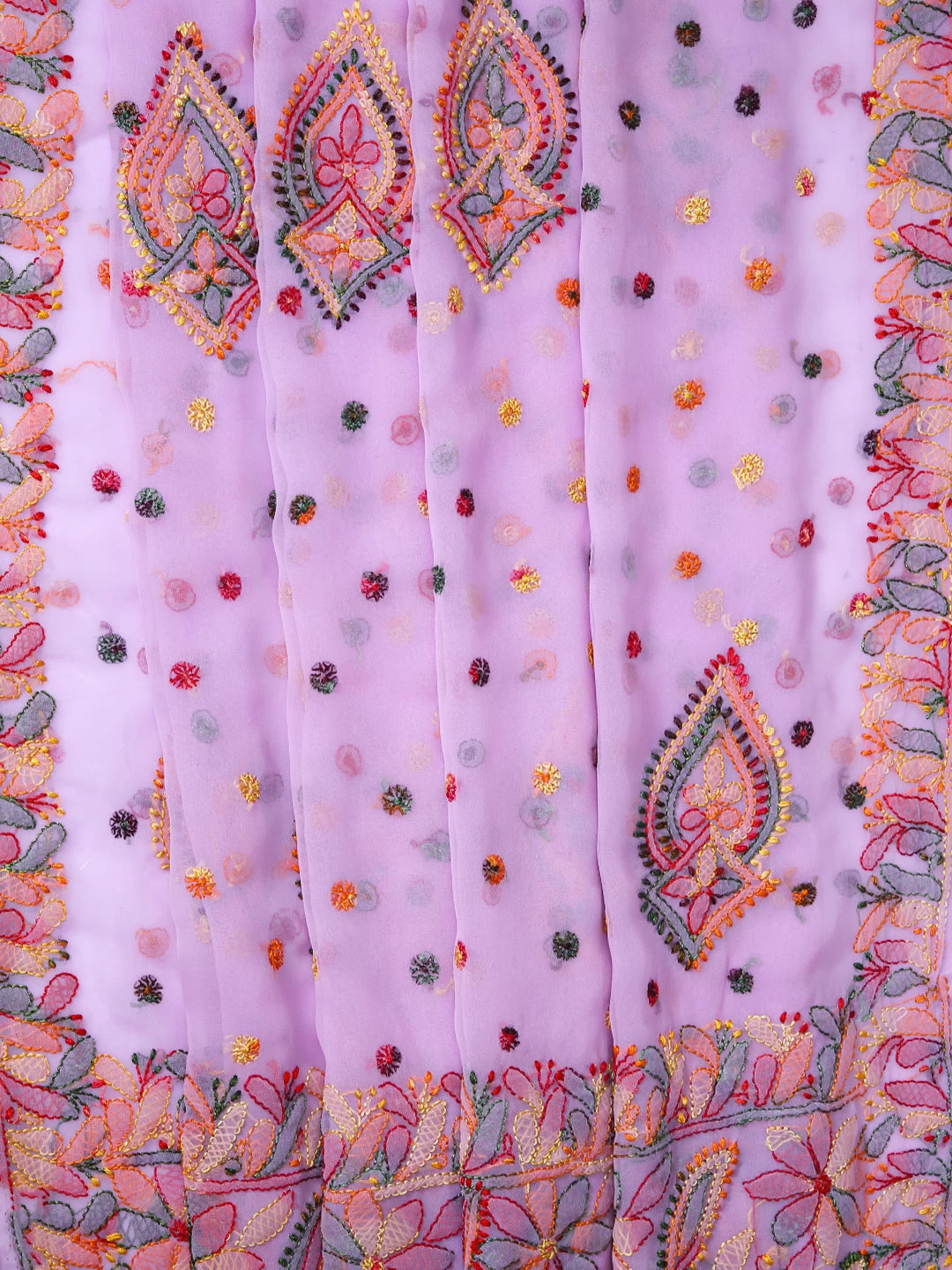 Ada Hand Embroidered Mauve Georgette Lucknowi Chikankari Saree With Blouse 01A365704
