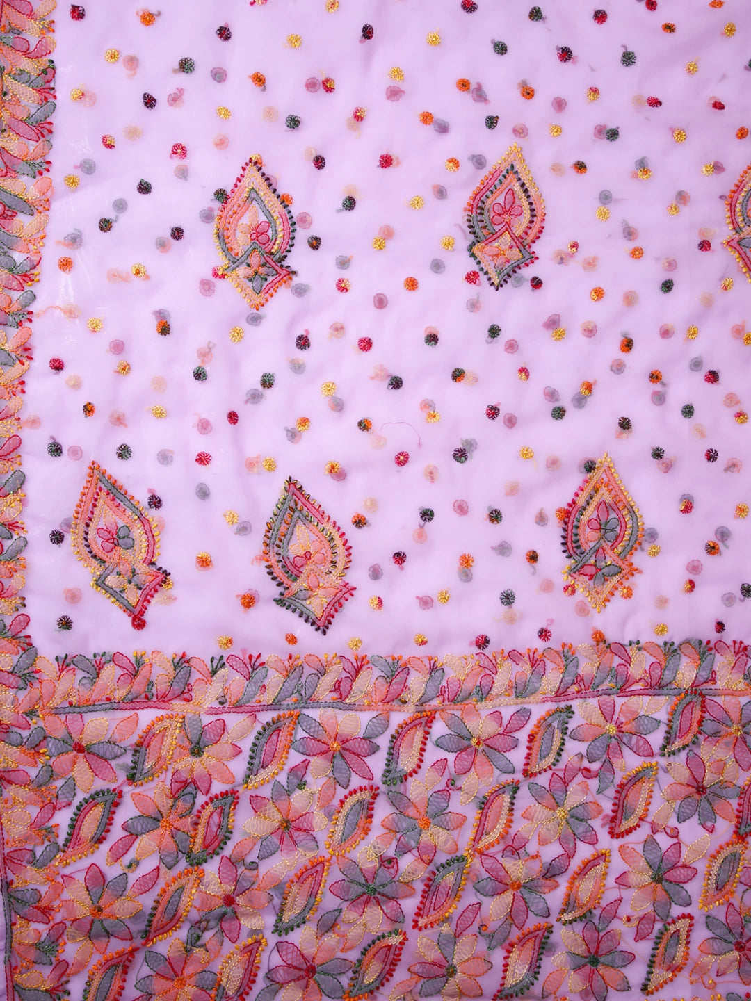 Ada Hand Embroidered Mauve Georgette Lucknowi Chikankari Saree With Blouse 01A365704