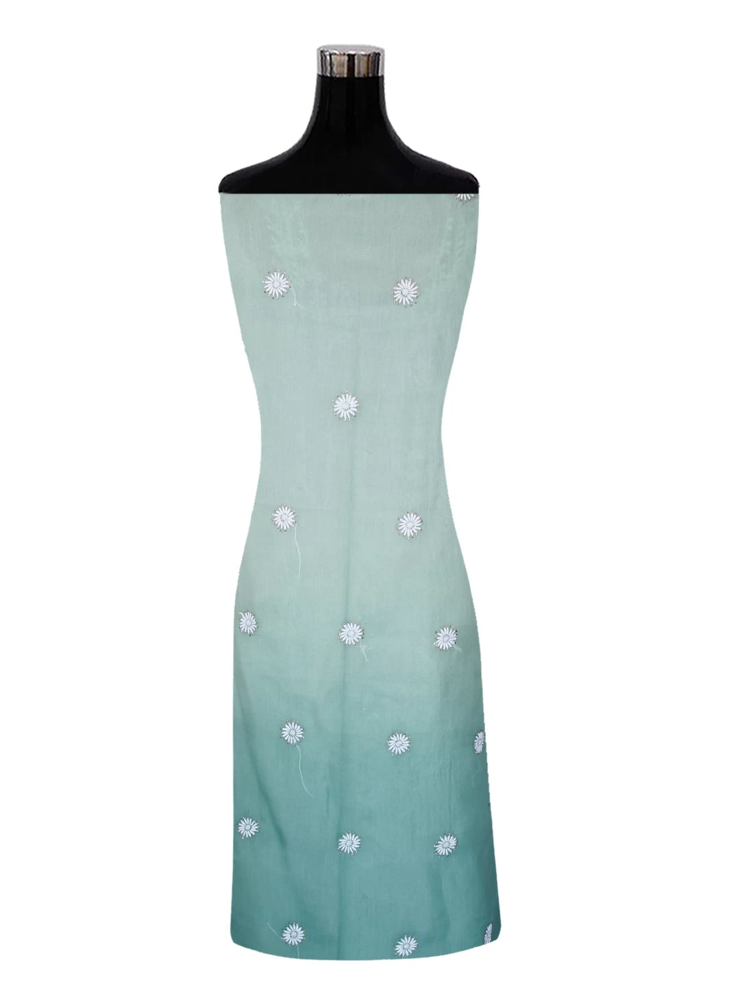 Ada Hand Embroidered Pastel Mint Green Ombre Shade Organza Lucknowi Chikankari Unstitched Kurta Dupatta Set With Muqaish Work 01A426540
