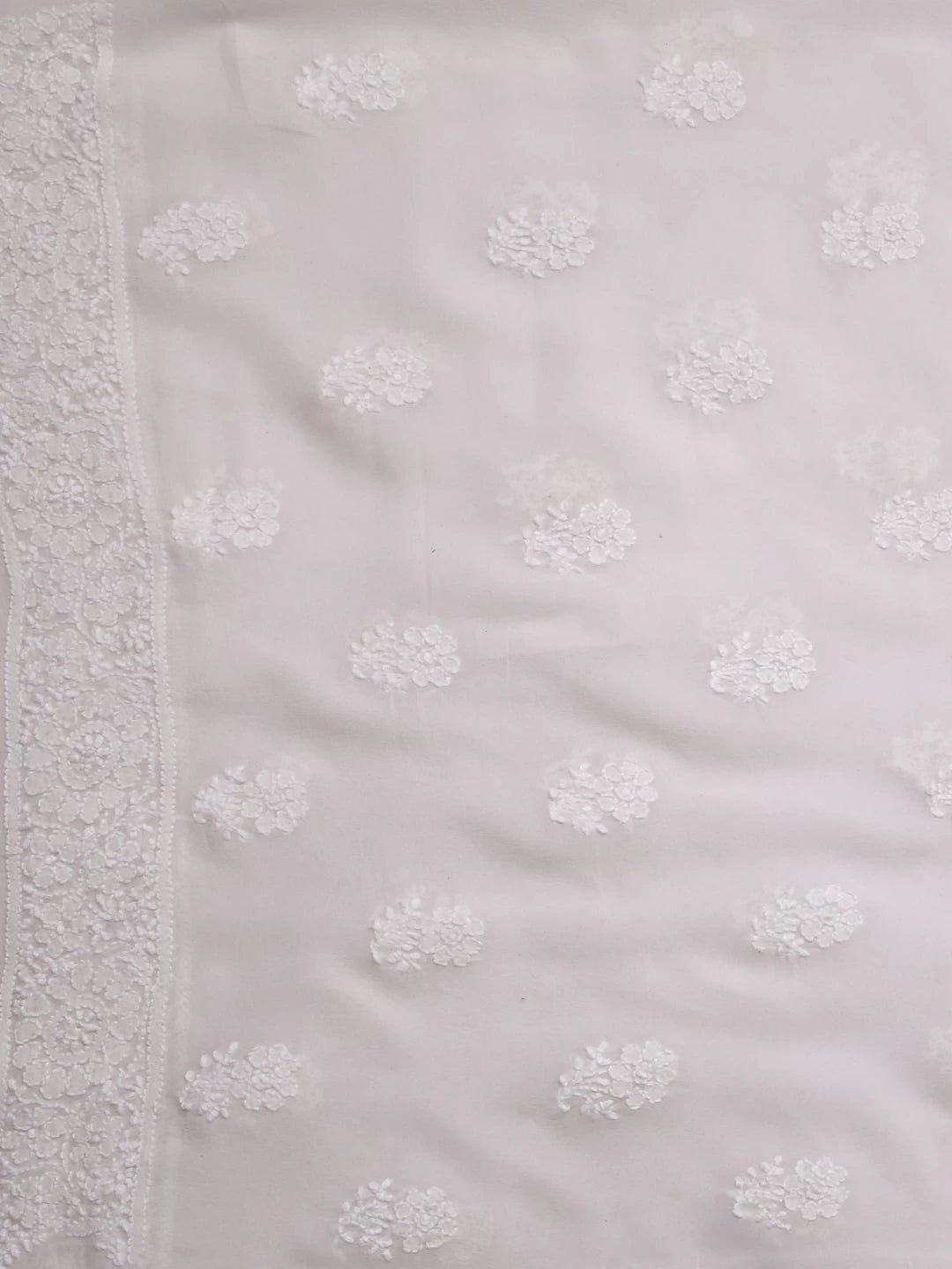 Ada Hand Embroidered White Pure Georgette Lucknowi Chikankari Saree 01A396658